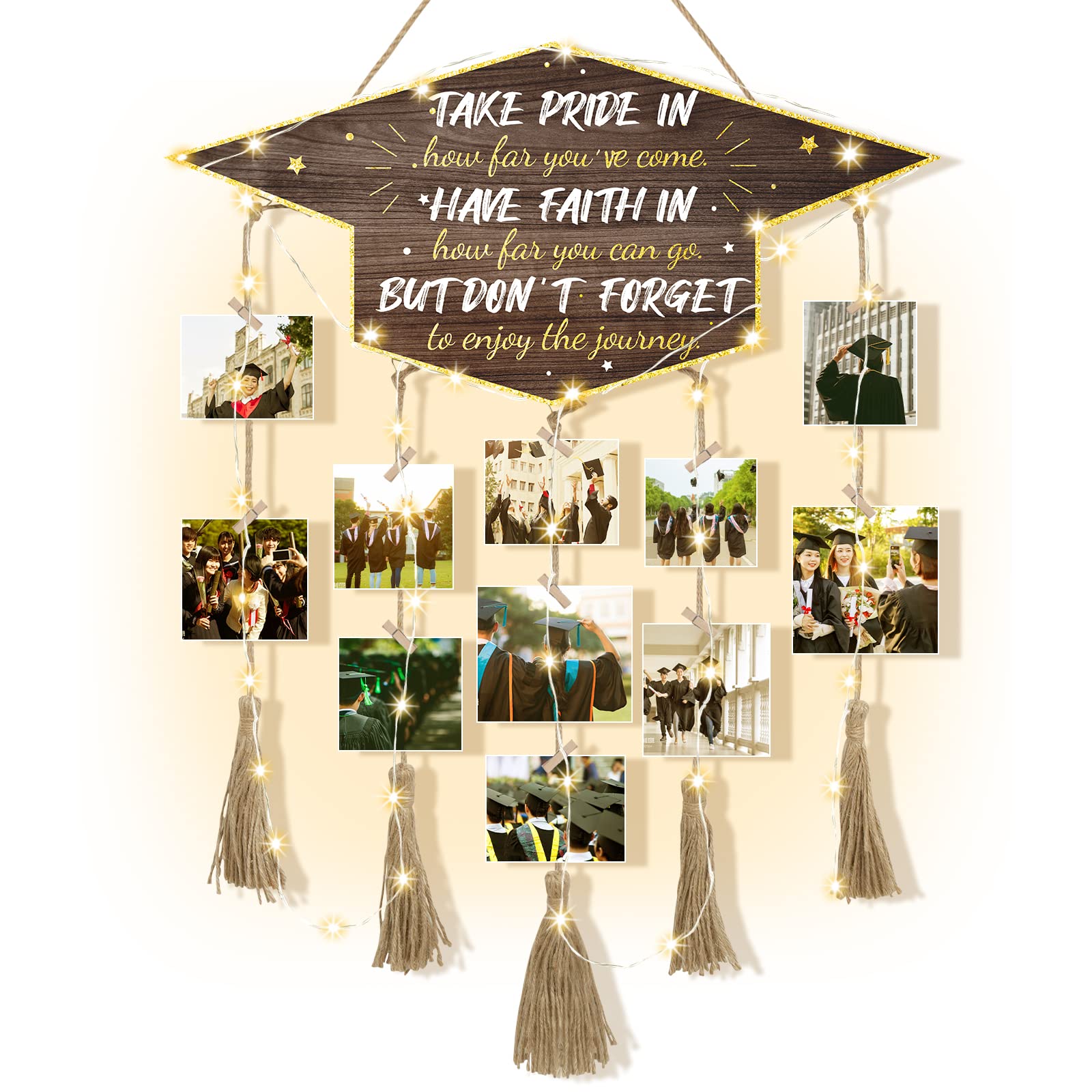 Ptyfavor 2024 Graduation Gifts for Her & Him - Elegant Photo Frame with String Lights for High School & College Graduates | Perfect Graduation Party Decor & Keepsake for Friends | Ideal for Dorm Room, Office Desk & Home Decor