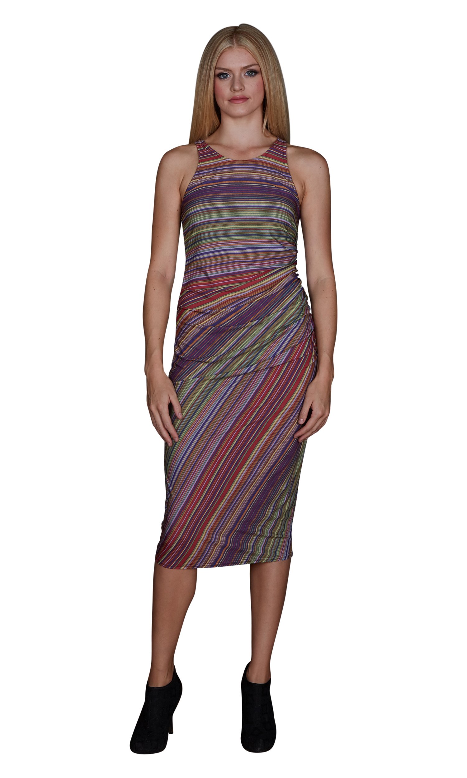 VIERECK Laurent Ruched Midi Dress for Women - Elegant Bodycon Party Dress with Flowy Skirt | Perfect for Cocktail Parties, Date Nights & Special Occasions