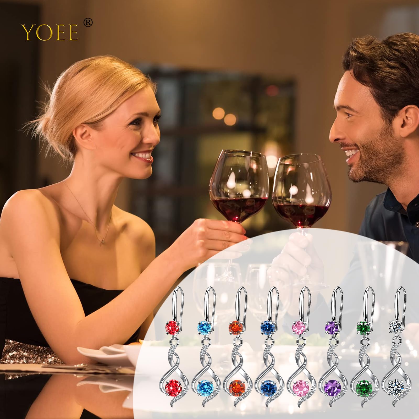 YOEE Sterling Silver Plated Drop Earrings for Women & Girls | Hypoallergenic Dangle Birthstone Earrings with Cubic Zirconia | Perfect Birthday & Mother's Day Jewelry Gift for Her | Elegant for Parties, Weddings & Daily Wear