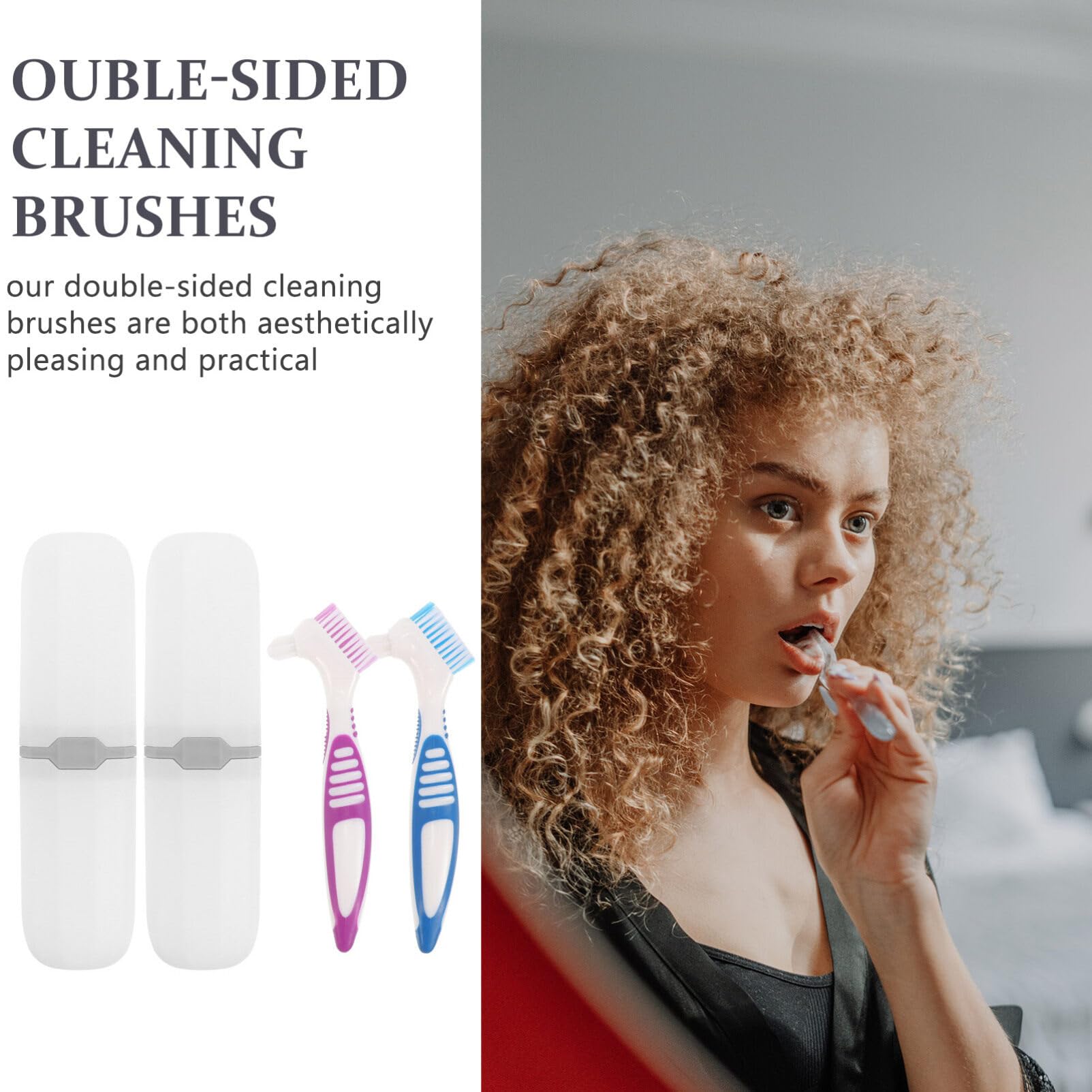 Premium Denture Toothbrush Set - 2 Pack with Dual Bristle Heads & Protective Case | Ergonomic Handle for Deep Denture Cleaning | Perfect for Denture Care, Travel, and Daily Oral Hygiene Maintenance