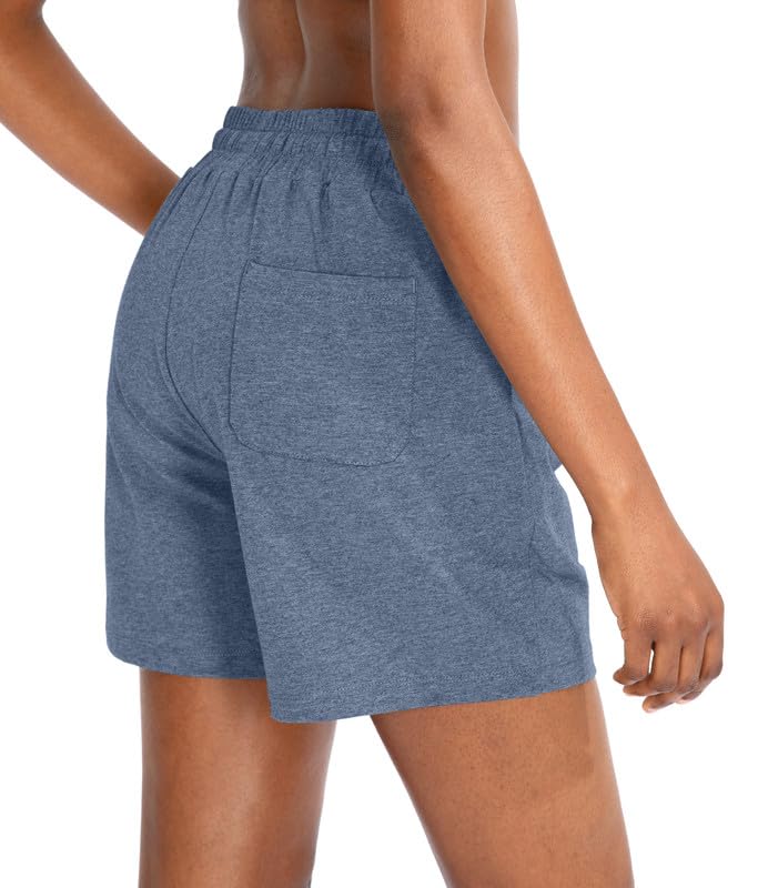 SANTINY Women's 5'' Cotton Lounge Shorts - Breathable Yoga & Athletic Bermuda Shorts with Pockets for Walking, Running, Gym & Casual Wear