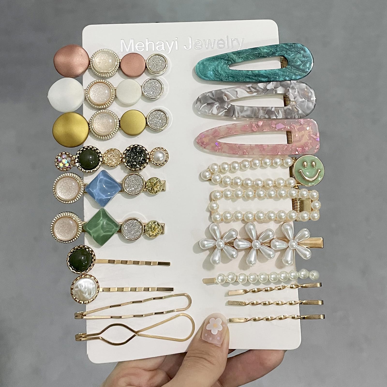 20 PCS Handmade Pearls & Acrylic Resin Hair Clips - Elegant Gold Hair Barrettes, Marble Alligator Bobby Pins, Glitter Crystal Geometric Hairpins for Women & Girls | Perfect for Weddings, Parties, Prom & Daily Hair Styling