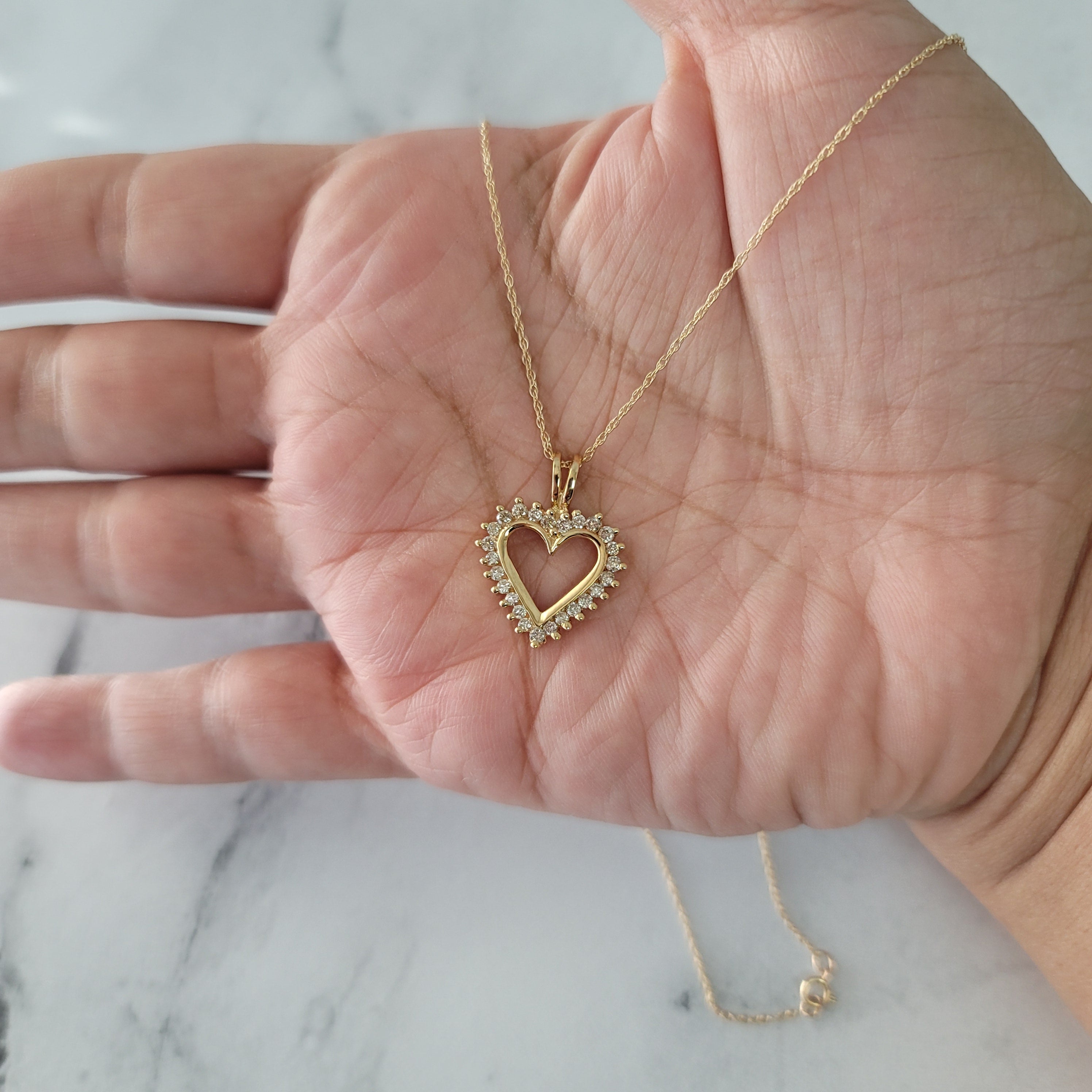 0.50 Carat Diamond Heart Pendant Necklace - 14K Yellow Gold Cutout Design for Women - Perfect for Valentine's Day, Anniversary & Romantic Gifts