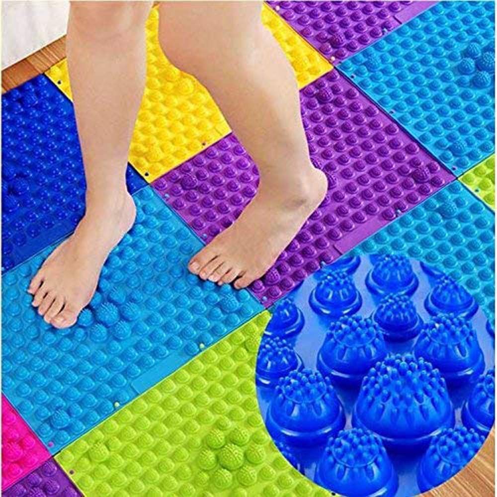 Acupressure Foot Massage Mat - Reflexology Walking Toe Plate Massage Pad for Yoga, Bathroom & Outdoor Use - Anti-Slip Design - Set of 4 Blue Mats - Relieve Foot Pain & Improve Circulation