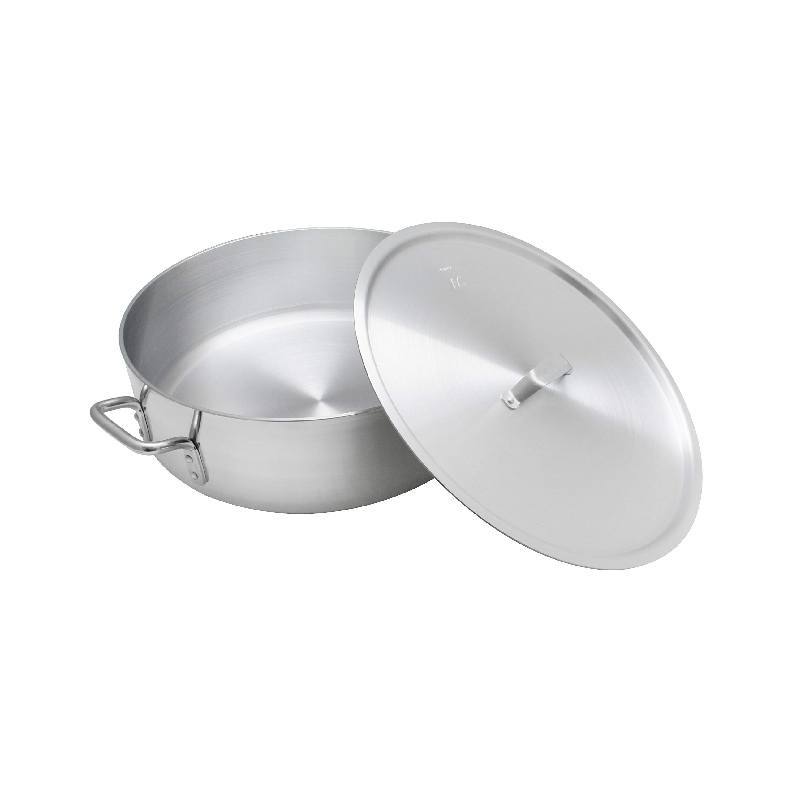 35 Quart Aluminum Brazier Pot with Lid - Mirror Finish for Professional & Home Cooking - Perfect for Restaurants, Catering, BBQ & Outdoor Events