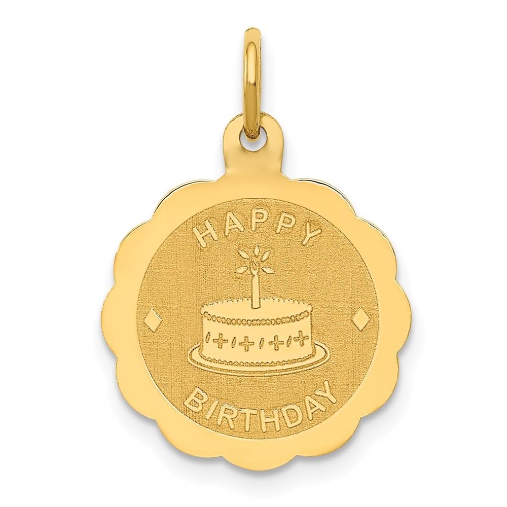 14K Yellow Gold Happy Birthday Pendant - Engraveable Polished Satin Finish, 22mm Length & 14mm Width - Perfect for Birthday Gifts, Anniversaries & Special Occasions