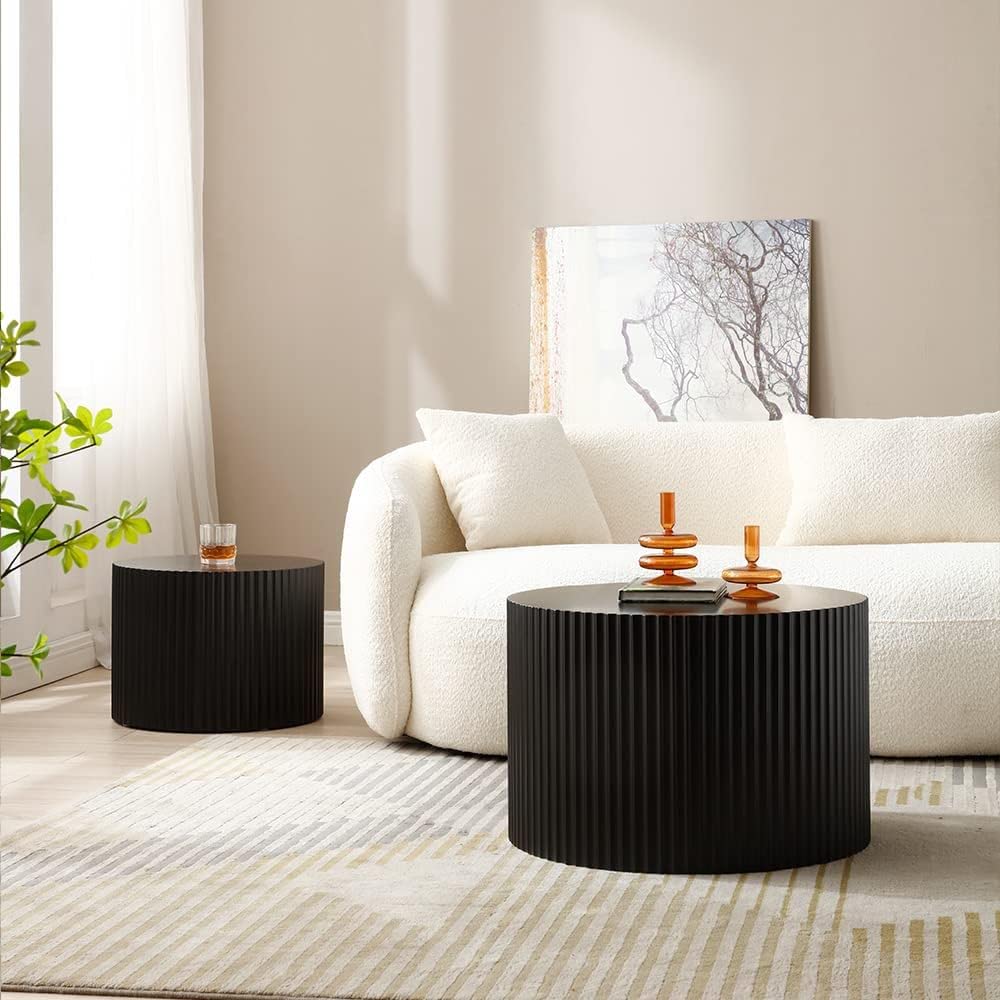 Modern Round Wooden Nesting Coffee Table Set of 2 - 23.62