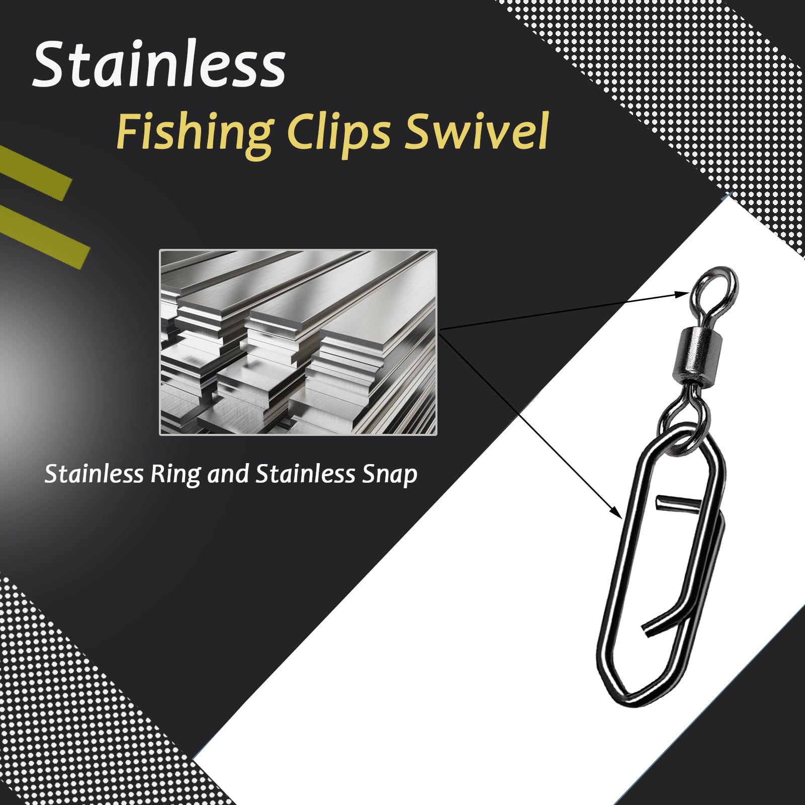 Atibin High Strength Fishing Swivel Clips - Black Nickel Rolling Barrel Swivels for Freshwater & Saltwater Fishing - Quick Change Snap Connectors for Lures, Rigs & Tackle - Ideal for Bass, Trout & Saltwater Game Fish