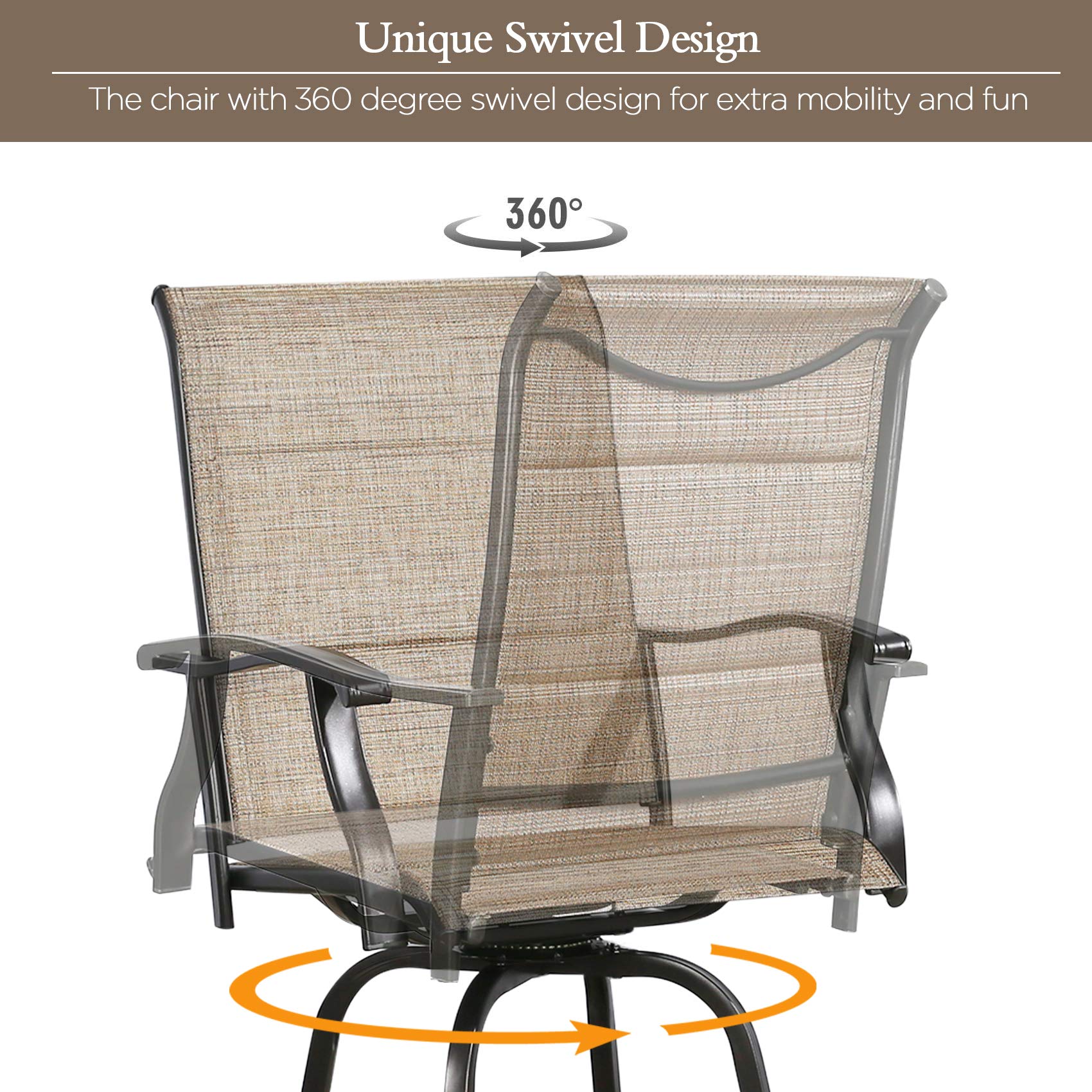 Ulax 2-Pack Outdoor Swivel Bar Stools with Padded Seats - Waterproof Patio Bar Chairs for Backyard, Deck, Poolside & Garden - Comfortable Counter Height Stools for Outdoor Dining & Entertaining