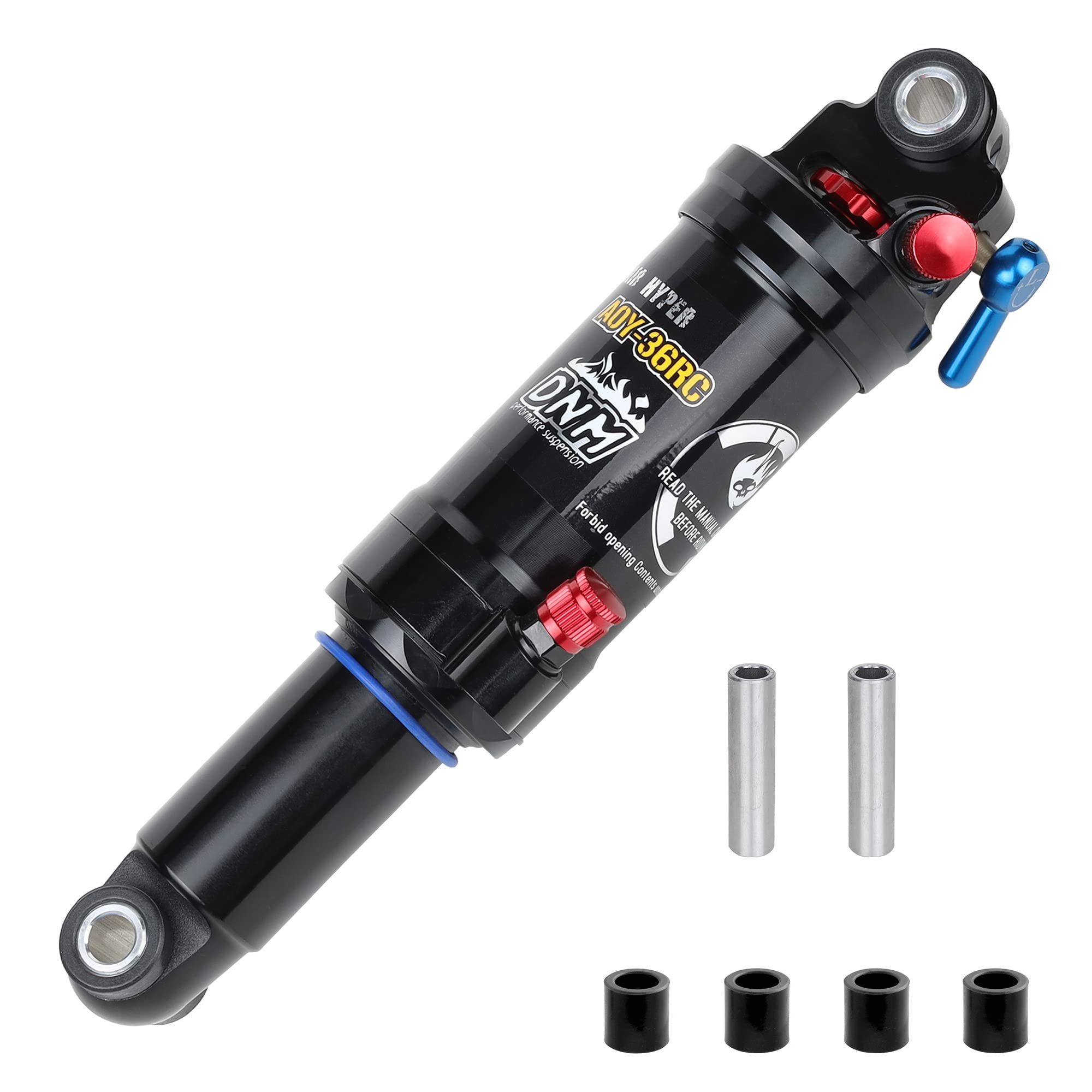 DNM Damping 3 System Mountain Bike Air Rear Shock - Rebound, Lockout & Air Pressure Adjustable - AL 7005 Shark/AL 6061 Shock Body - Perfect for Trail Riding & Downhill MTB Adventures