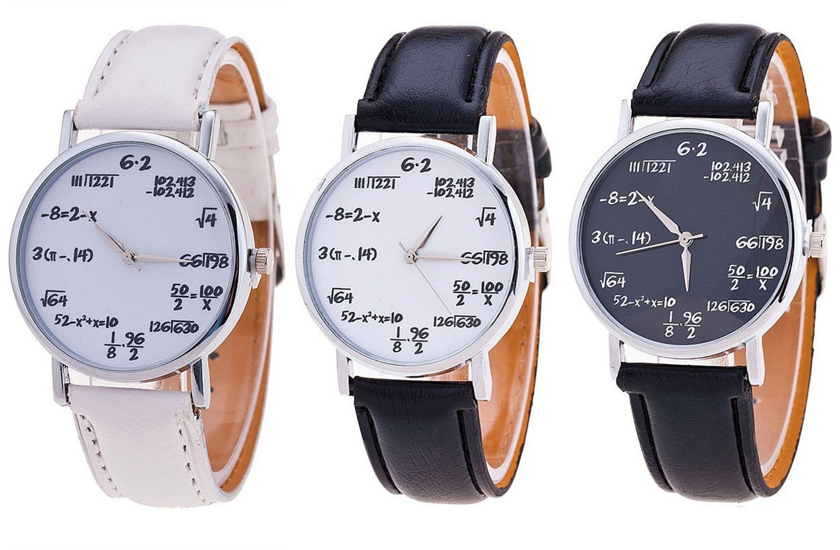 3-Pack Math Formula Equation Unisex Leather Quartz Watches for Men & Women - Perfect for School, Office & Everyday Wear
