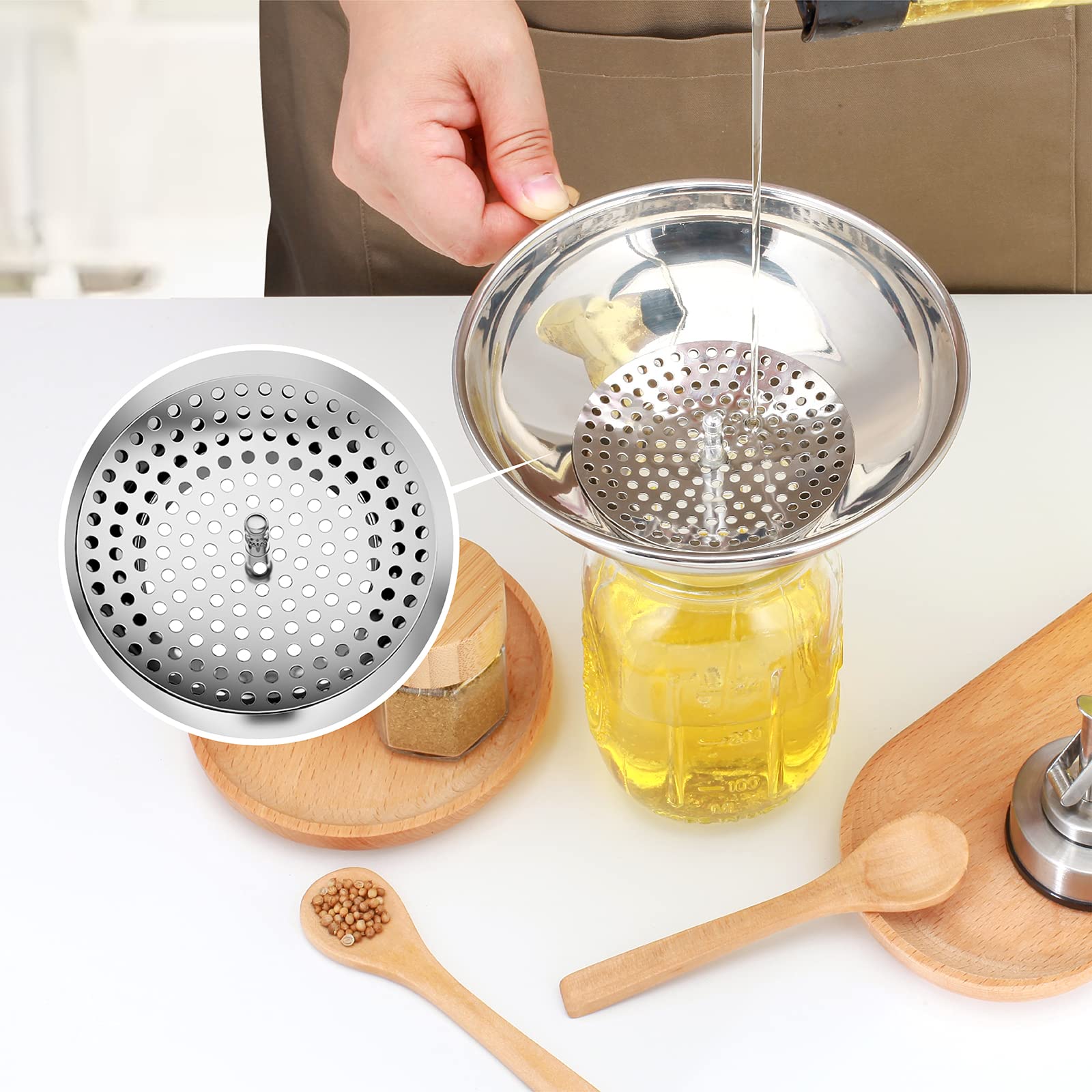 Stainless Steel Canning Funnel Set for Wide Mouth & Regular Mason Jars - Kitchen Funnel with Strainer for Bottles, Oil, Jam, Grains - Perfect for Home Canning, Food Storage & Meal Prep