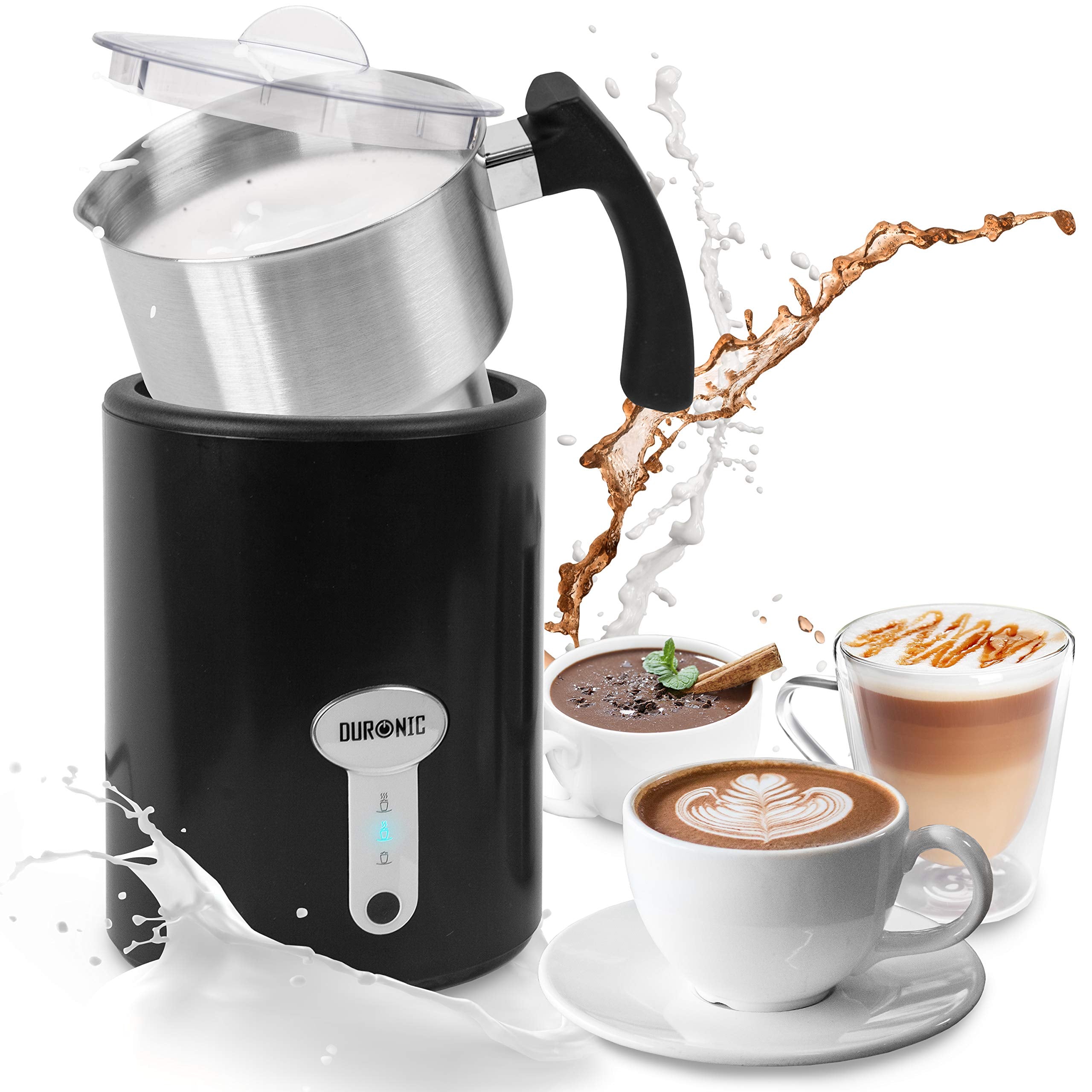 Duronic Electric Milk Frother MF500 - Automatic Hot & Cold Foam Maker for Coffee, Latte, Matcha & Hot Chocolate - Milk Heater & Warmer for Perfect Froth - Ideal for Home, Office & Coffee Shops