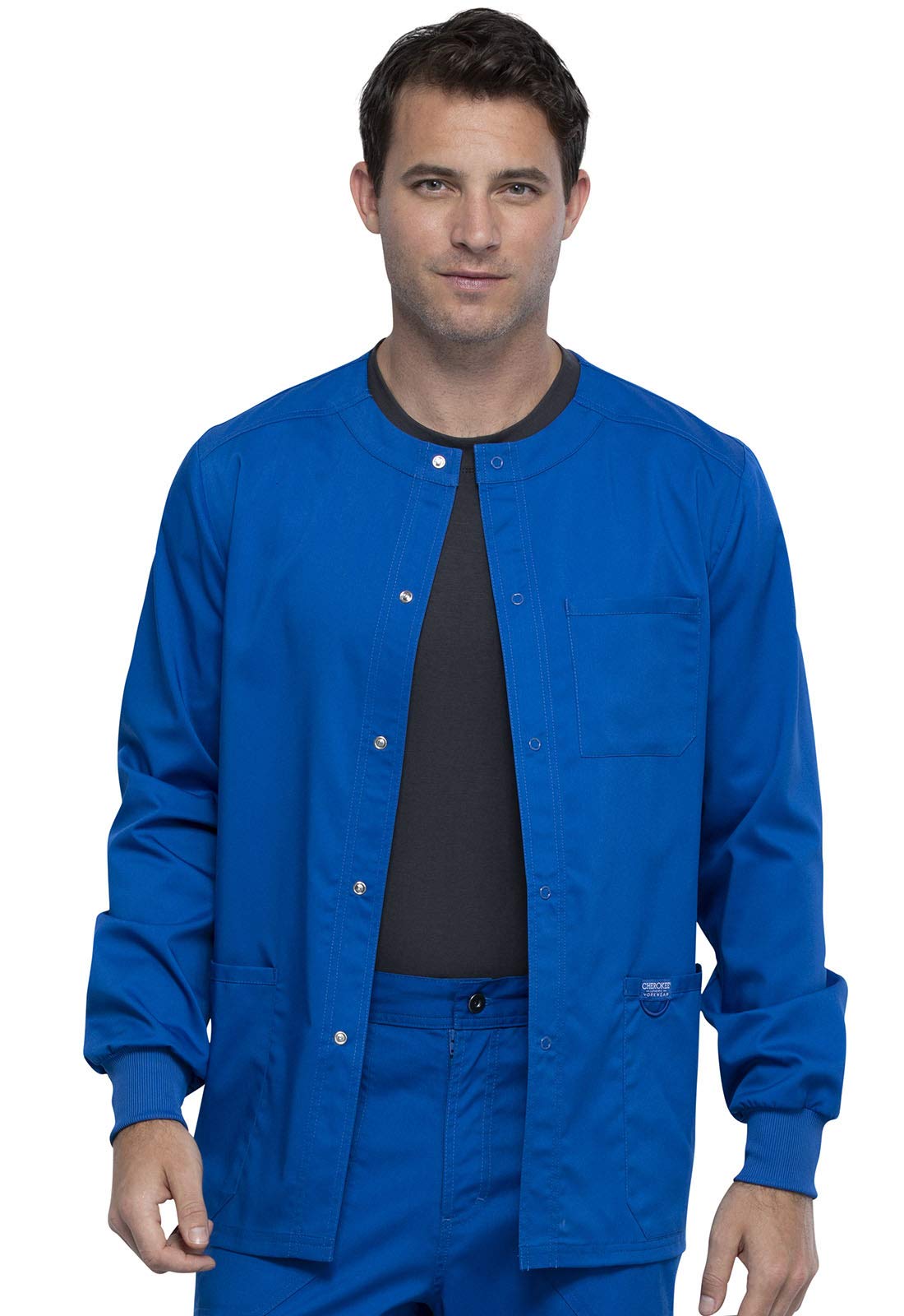 Cherokee Men's Warm Up Scrubs Jacket - Snap Front Workwear WW380 for Medical Professionals & Healthcare Workers - Perfect for Hospitals, Clinics & Nursing Shifts
