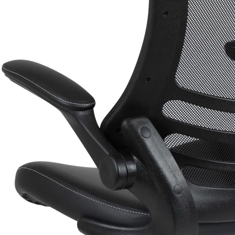 Kelista Mid Back Black Mesh Ergonomic Drafting Chair with LeatherSoft Seat - Adjustable Foot Ring & Flip-Up Arms - Perfect for Architects, Designers & Home Office Workspaces