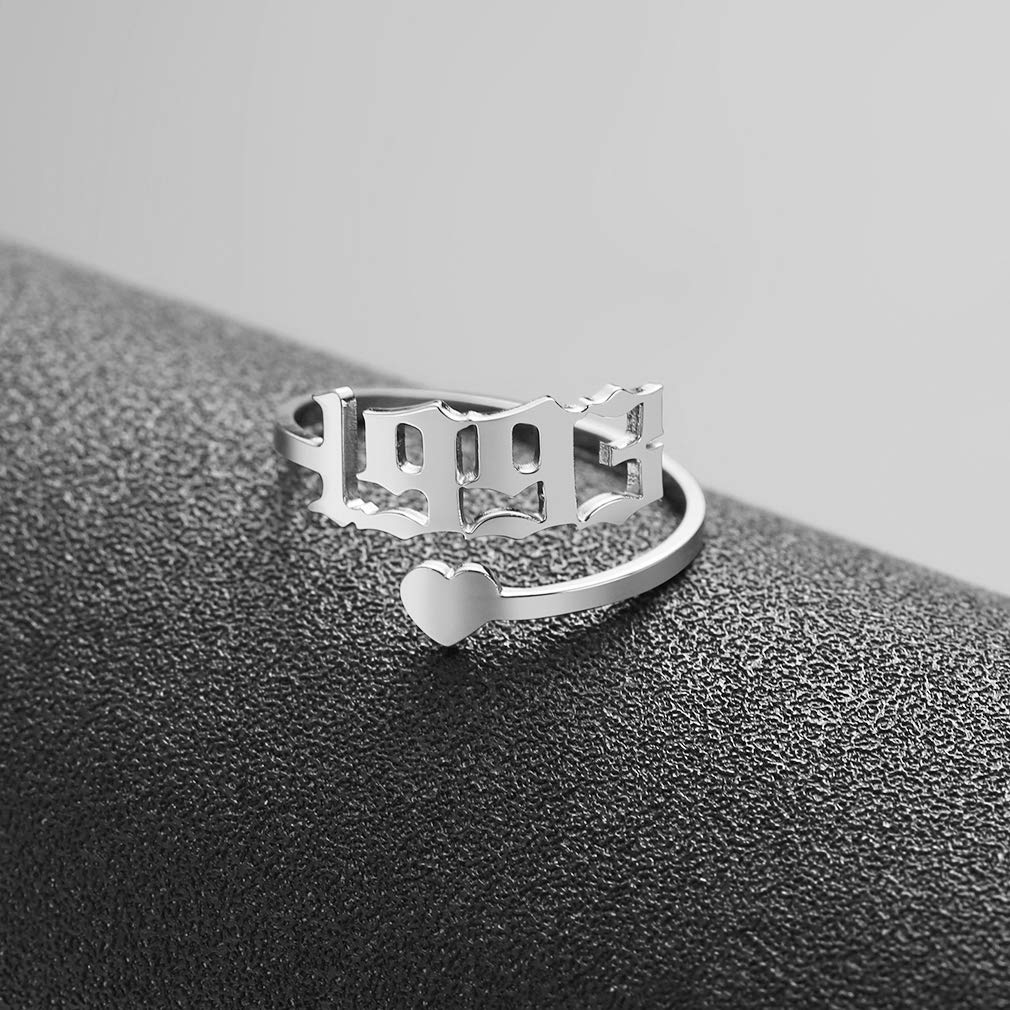 SKQIR Adjustable Initial & Birth Year Open Ring for Women - Gold/Silver Stainless Steel Promise, Engagement & Wedding Band - Delicate Jewelry Gift for Girlfriend, Anniversary, Valentine's Day | Perfect for Everyday Wear, Special Occasions & Romantic Gifts