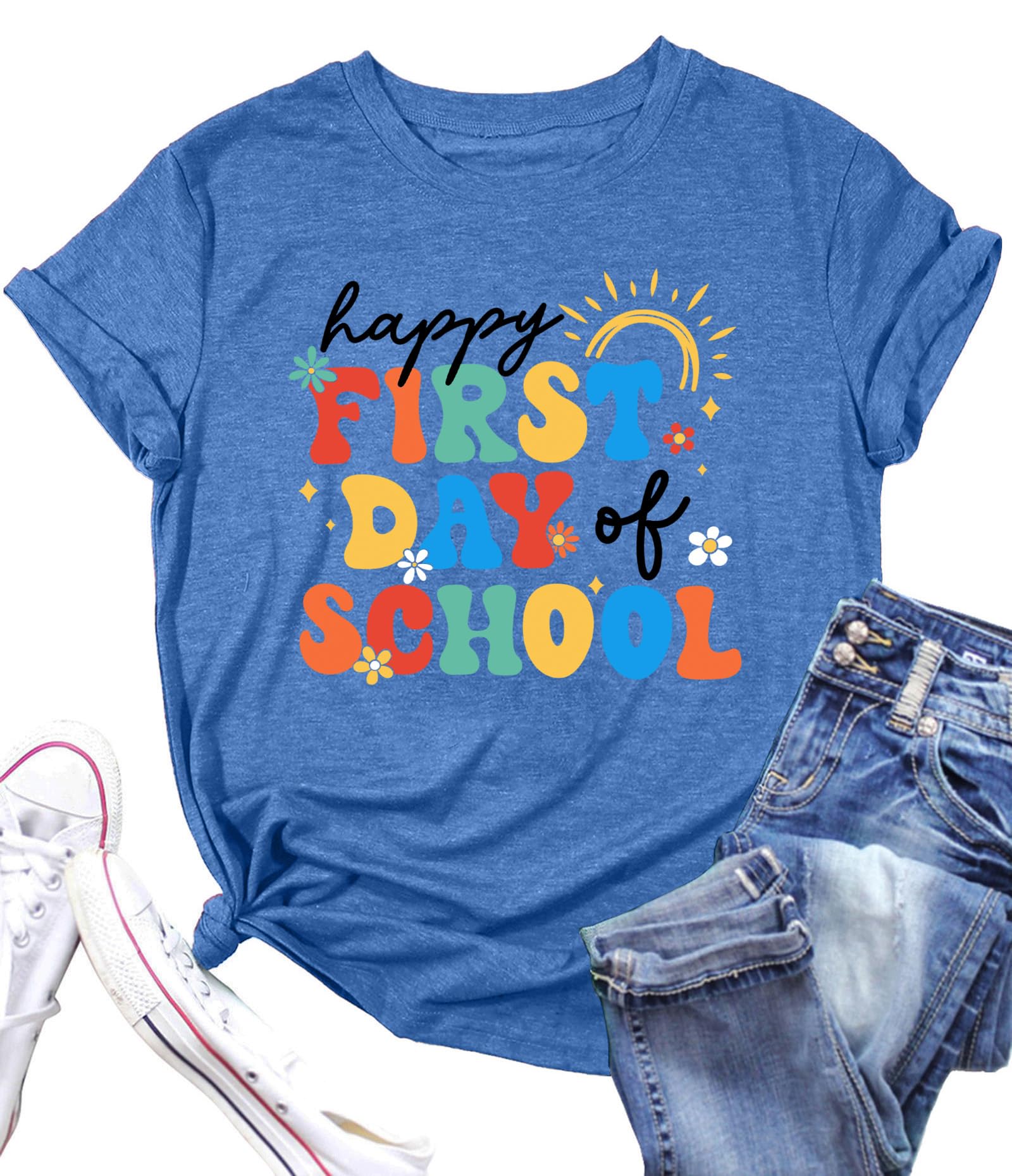 First Day of School Shirt for Teachers - Cute Kindergarten Teacher T-Shirt - Back to School Tee - Teacher Life Gift Idea - Comfortable Cotton Top for Classroom, School Events & Teacher Appreciation