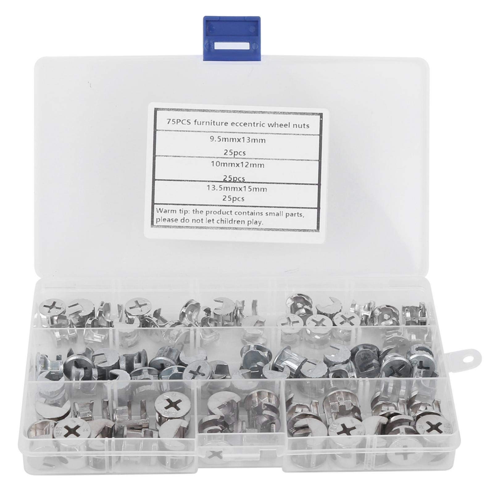 75Pcs Eccentric Cam Lock Fittings for Furniture - Carbon Steel 3-in-1 Connector Fastener Hardware Kit with Eccentric Wheel Nut Set | Perfect for DIY Furniture Assembly, Cabinet Making & Home Improvement Projects