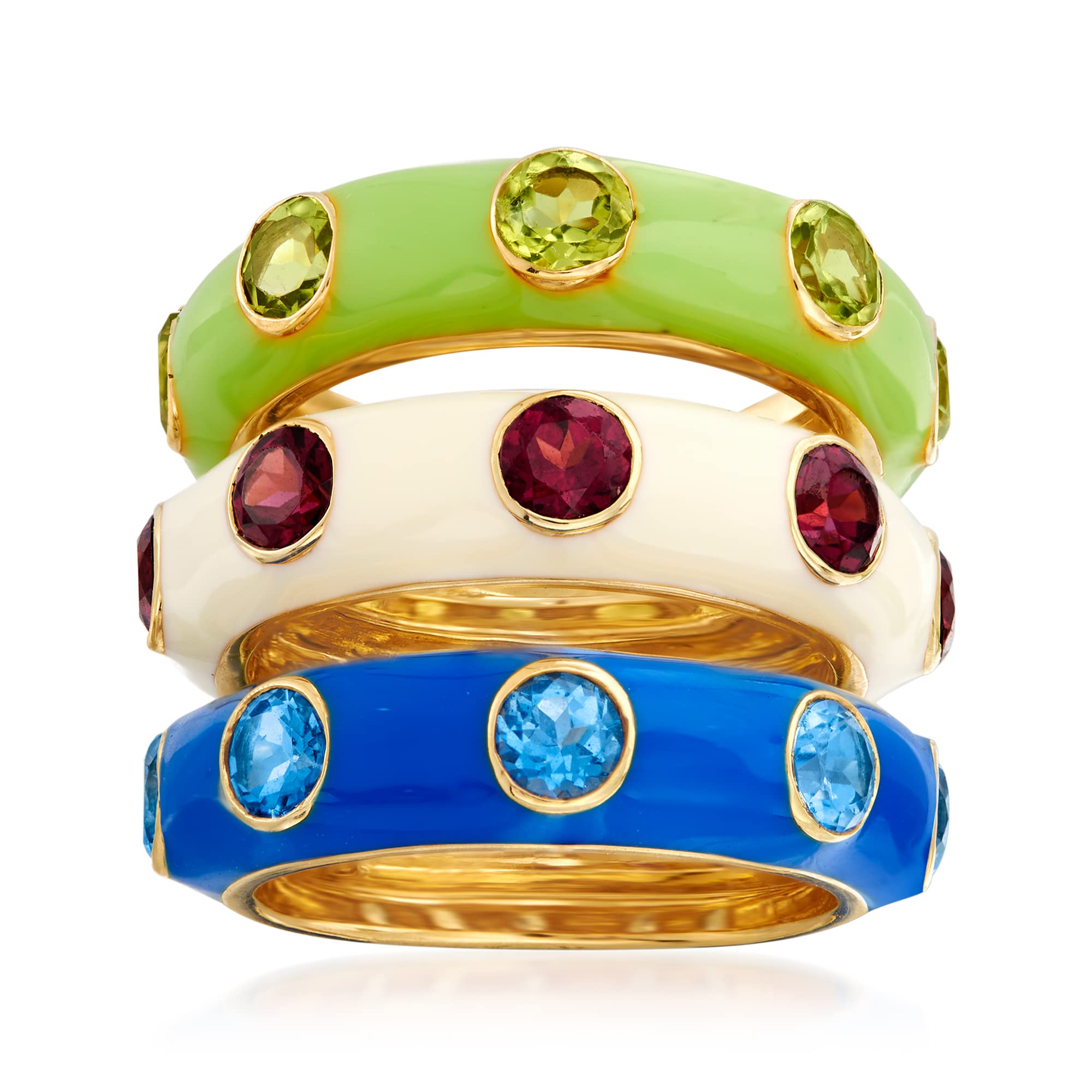 Ross-Simons 4.50 Carat Total Weight Multi-Gemstone Jewelry Set - 3 Piece Multicolored Enamel Rings in 18K Gold Over Sterling Silver | Perfect for Anniversary Gifts, Valentine's Day & Special Occasions