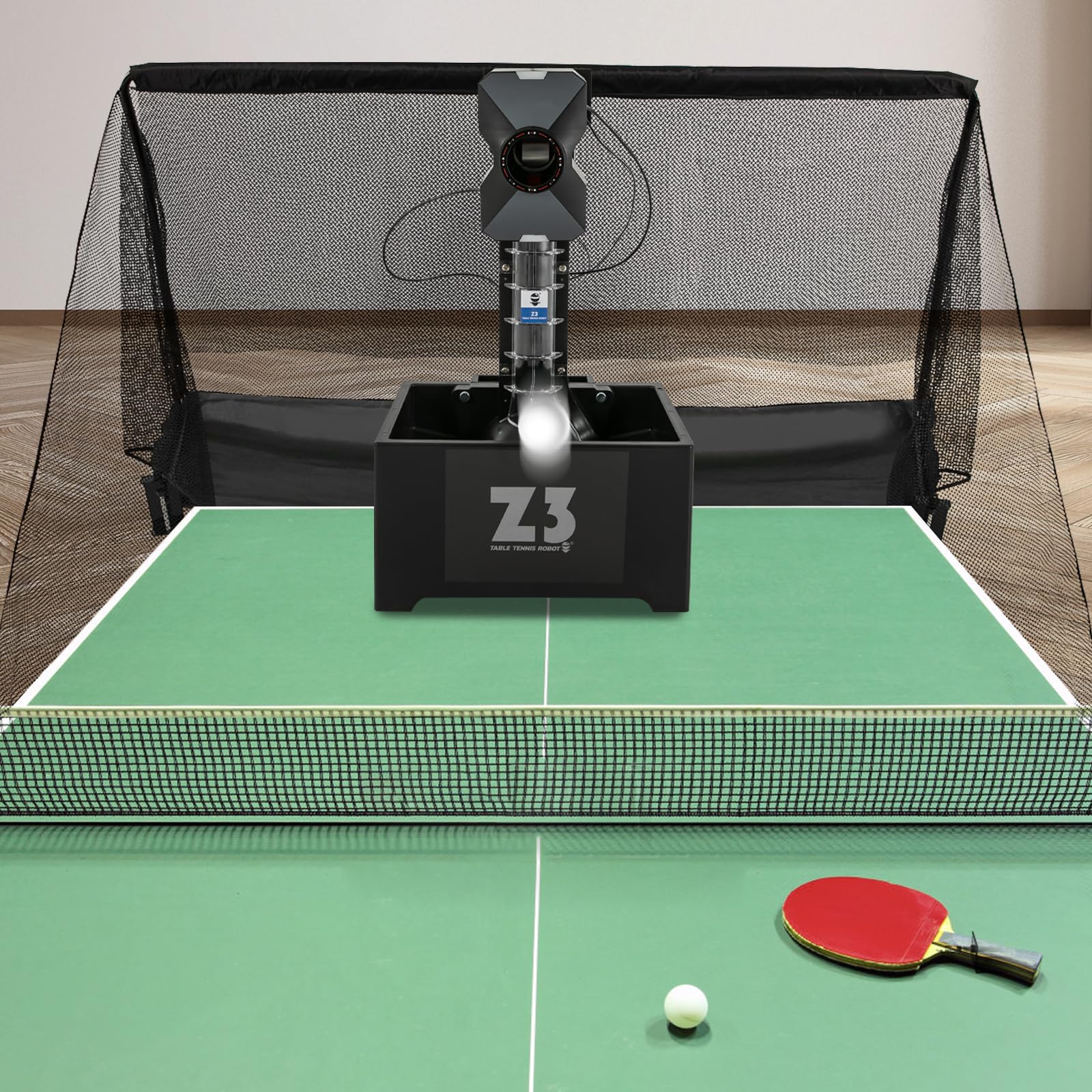 Professional Table Tennis Robot with Net - Automatic Ping Pong Ball Machine for Training | Includes 100 Balls | Perfect for Home Practice, Club Training & Backyard Games
