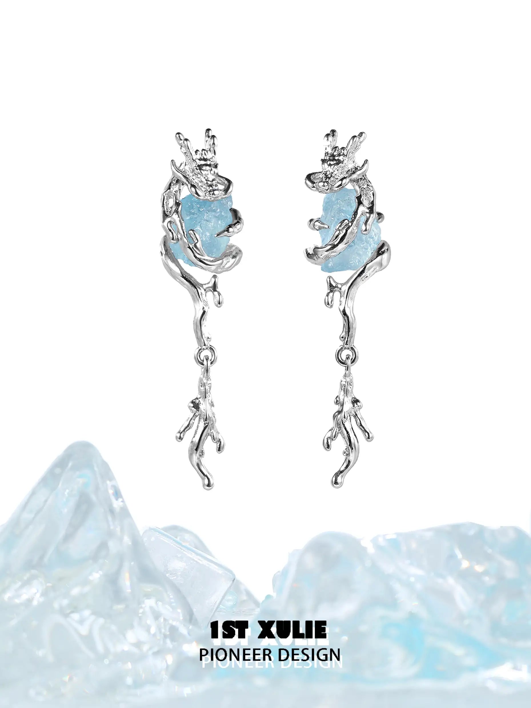 Loong Ling Loong Aquamarine 18K Gold Plated Stud Earrings - Elegant Jewelry for Women, Perfect for Weddings, Parties & Special Occasions