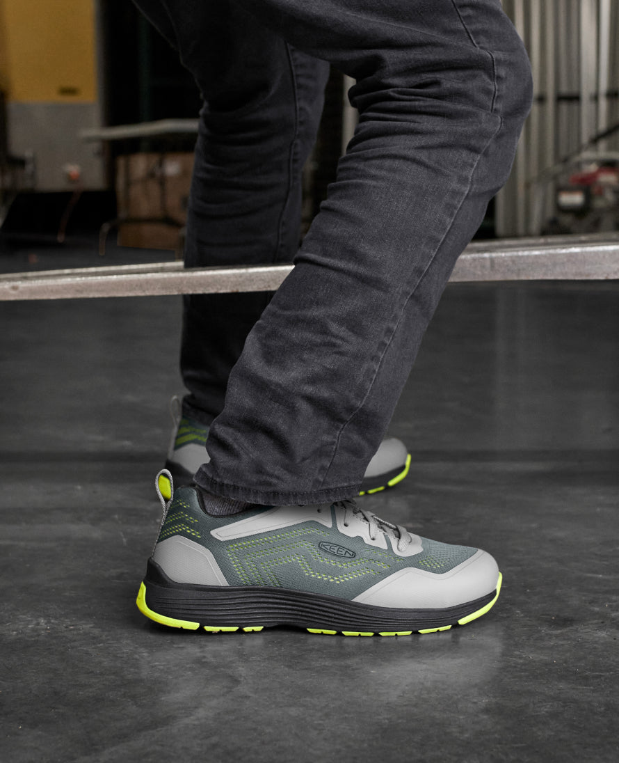 Sparta 2 ESD Safety Shoes for Men - Aluminum Toe Work Boots in Steel Grey/Evening Primrose - Slip Resistant & Electrical Hazard Protection for Construction & Warehouse Workers
