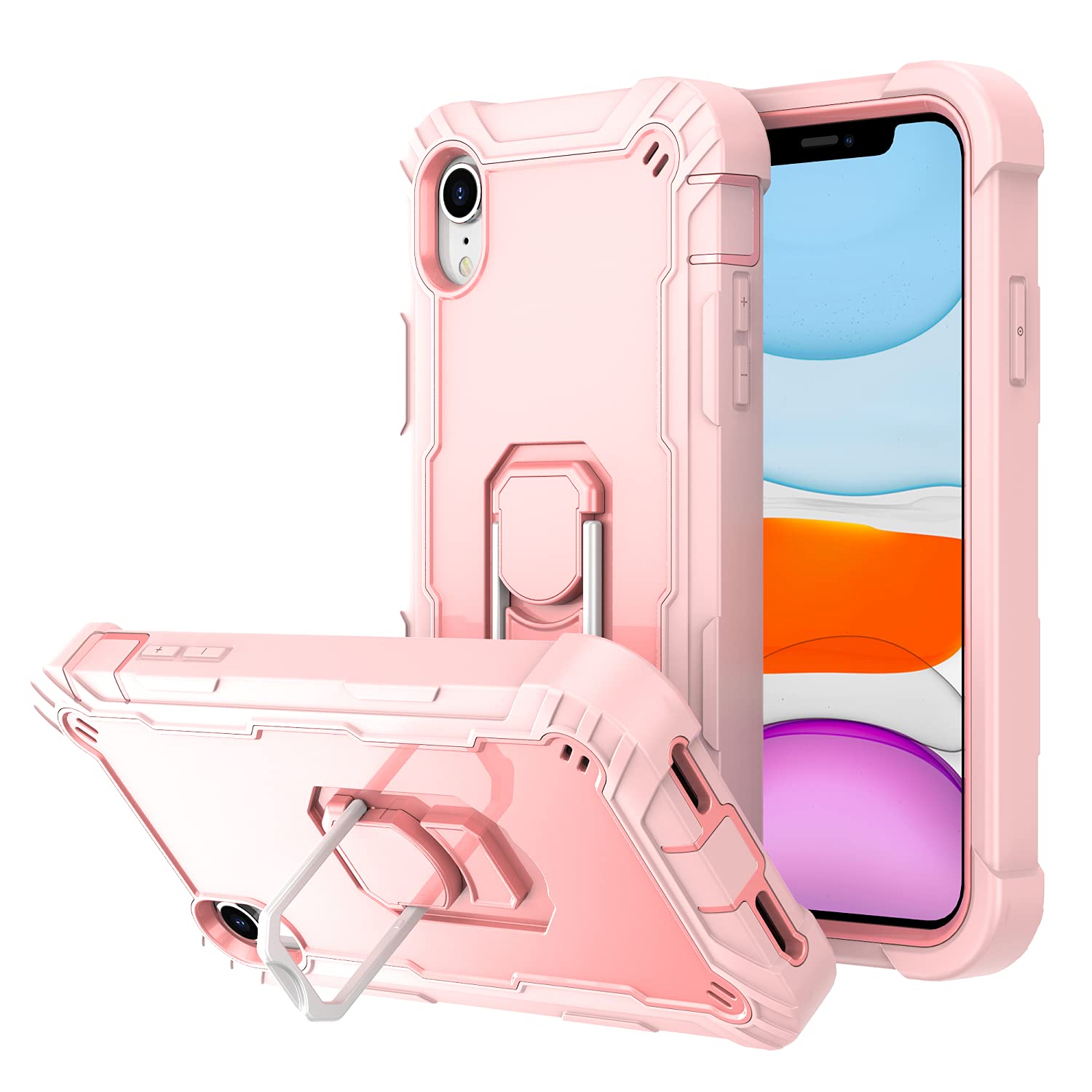 Premium Military-Grade Shockproof iPhone XR Case with Car Mount Ring & Kickstand - Rose Gold | Heavy Duty Drop Protection for iPhone XR | Perfect for Outdoor Activities, Travel & Daily Use