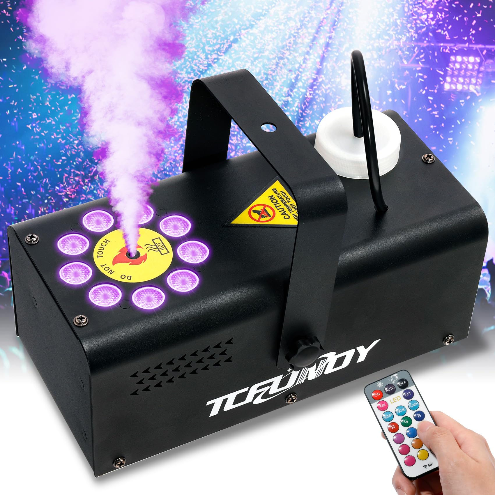 TCFUNDY 500W Fog Machine with 9 LED Lights & 12 Color Effects - Vertical Smoke Machine with Remote Control for Halloween, Parties, Weddings, DJ Shows, Stage Performances, and Home Disco Events