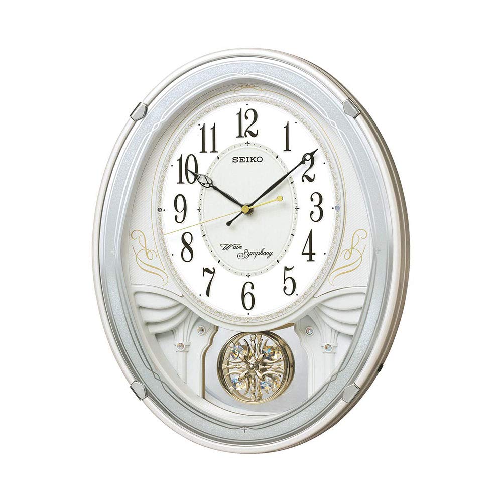 Seiko AM258W Wall Clock with Radio Wave & Melody - Triple Selection, Decorative Pendulum, White Pearl Finish | Perfect for Living Room, Bedroom & Office Decor
