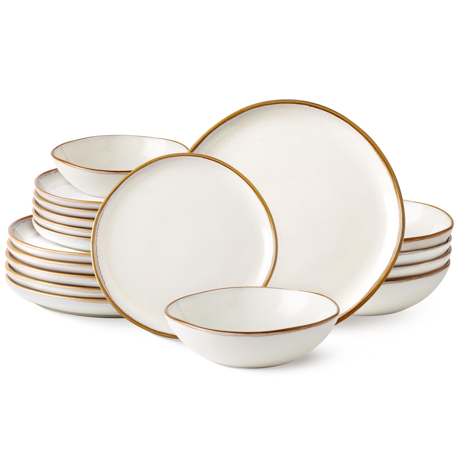 AmorArc Ceramic Dinnerware Set - Handmade Reactive Glaze Plates & Bowls, Chip & Crack Resistant | Dishwasher & Microwave Safe, 18-Piece Service for 6 | Perfect for Family Dinners, Entertaining Guests & Restaurant-Style Dining