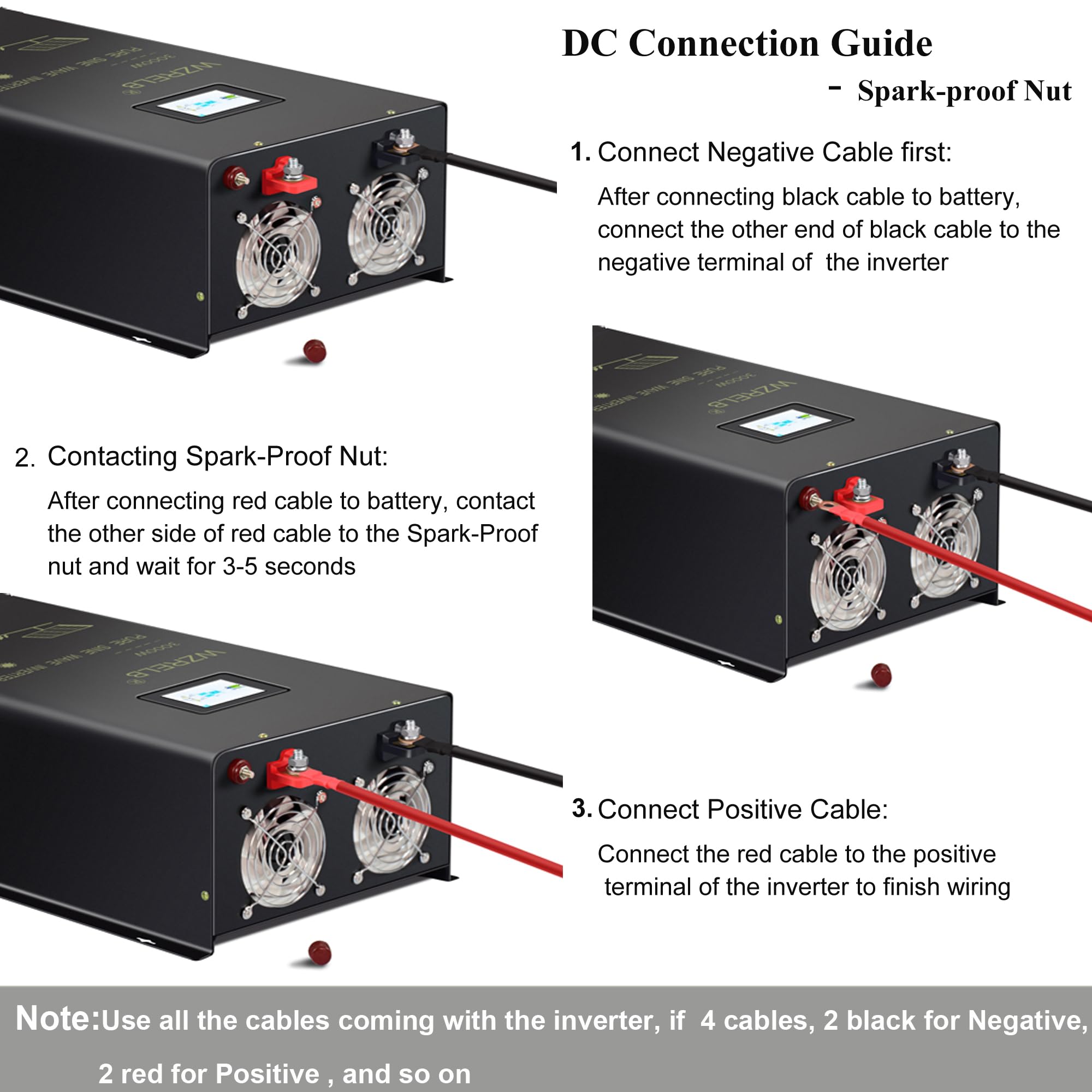 WZRELB 3500W 48V Pure Sine Wave Power Inverter | 48V DC to 120V/240V AC Split Phase Converter | 7000W Surge | 5 Outlets + Hardwire Terminal | 91.6% High Efficiency | Wireless Remote Control | for RVs, Solar Systems & Off-Grid Power