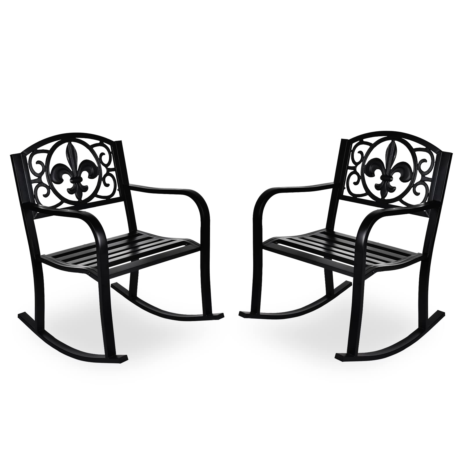 MAGIC UNION Outdoor Metal Rocking Chairs Set of 2 - Black Patio Rocker Cast Iron Glider Chairs for Garden, Deck, Backyard, Terrace - Perfect for Relaxing, Lounging & Enjoying Outdoor Spaces (Set of 2)