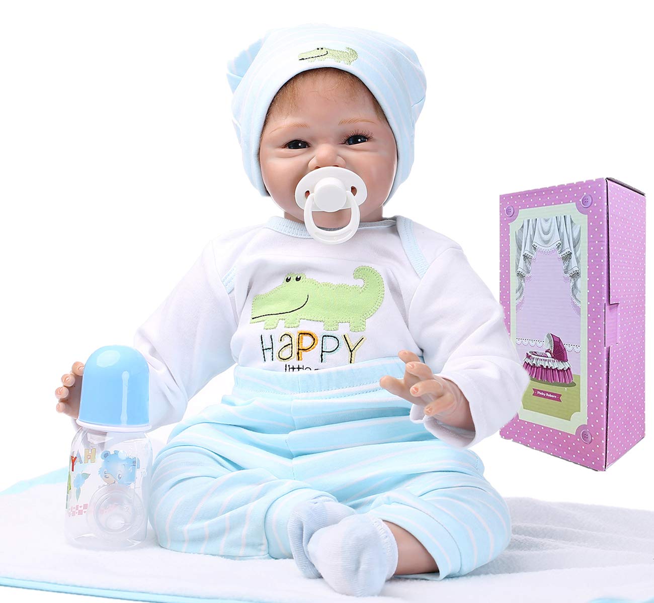 22 Inch Realistic Reborn Baby Doll Boy with Open Eyes - Weighted Silicone & Vinyl Newborn Doll Handmade Gift Set for Collectors, Photography Props, and Nursery Decor