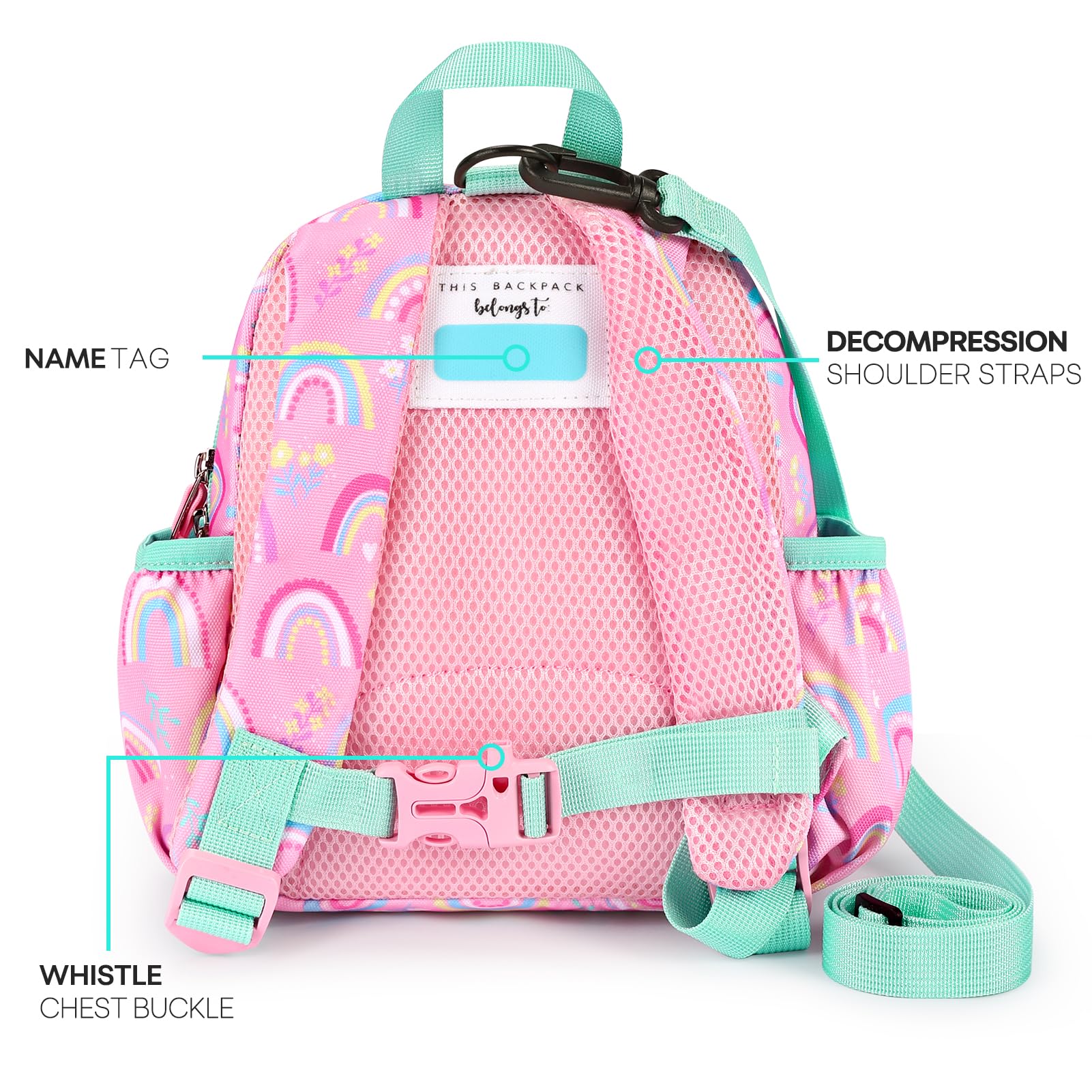 Toddler Backpack Leash 1-3 Years | Anti-Lost Harness for Girls - Rainbow | Park & Travel Safety