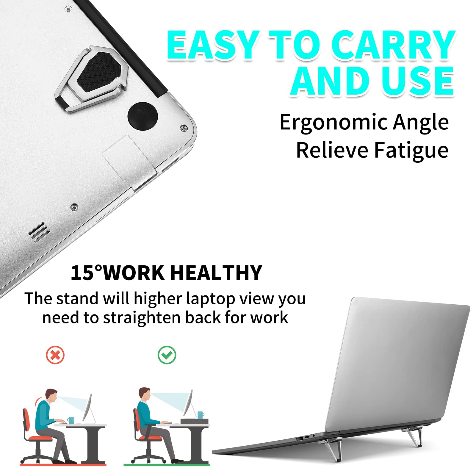 Konohan 4-Piece Portable Aluminum Keyboard Laptop Stand - Foldable, Adjustable, Lightweight Riser for 12-17 Inch Notebooks, Ideal for Home Office, Gaming, and Travel Use