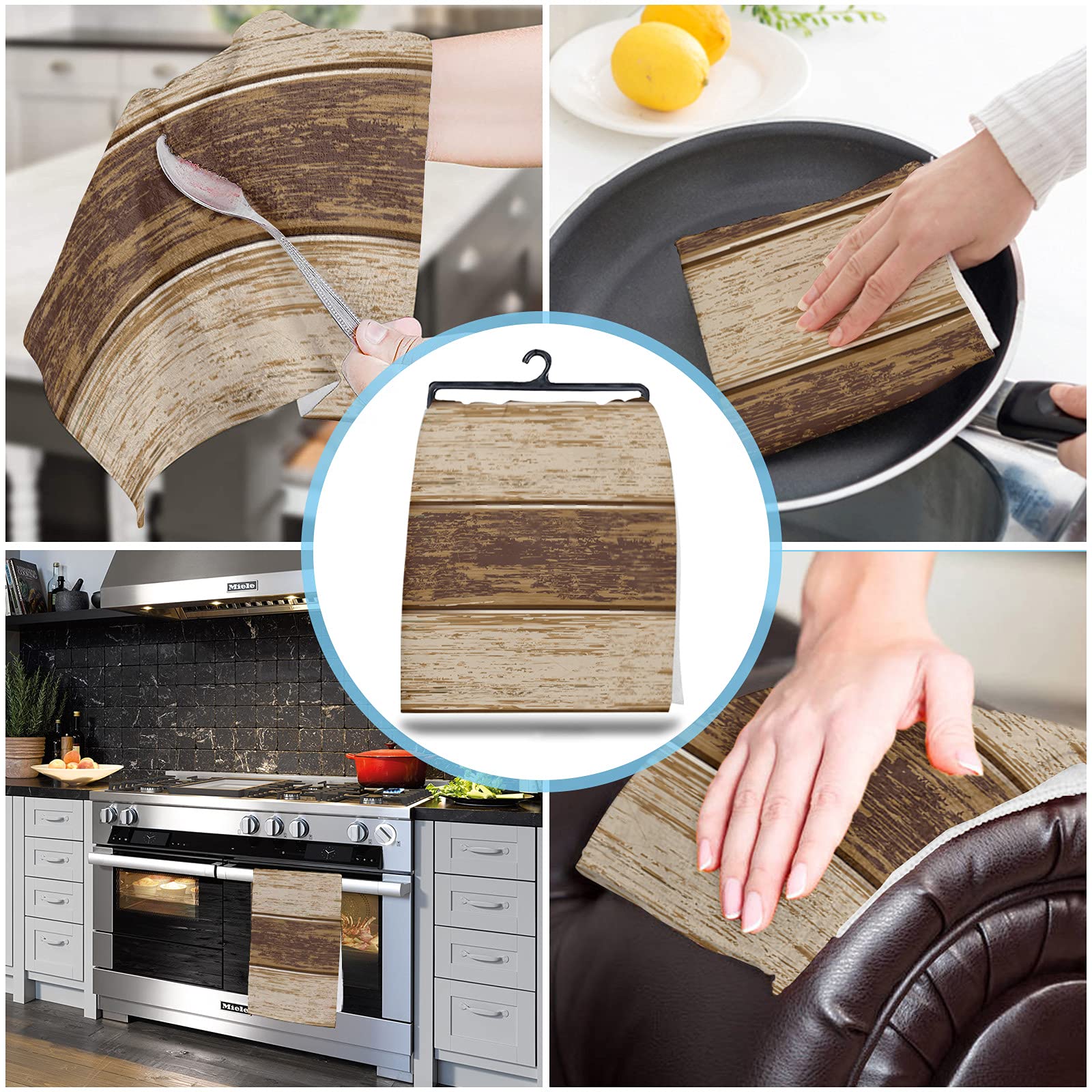 **Super Absorbent Microfiber Kitchen Towels 3-Pack - Farmhouse Wood Grain Design, Soft & Reusable Dish Towels & Bar Towels - Fast Drying, Washable, Rustic Brown - Perfect for Kitchen Cleaning, Dish Drying & Counter Wiping**