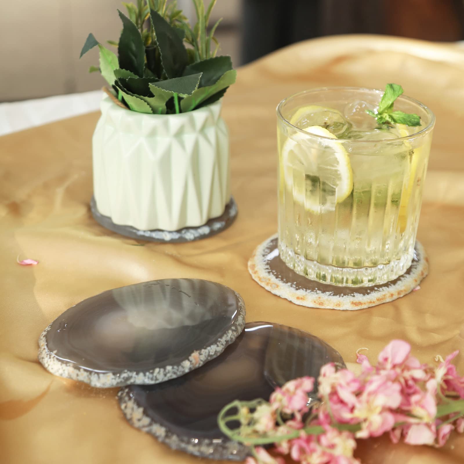 Natural Agate Coasters Set of 4 - 3.5-4