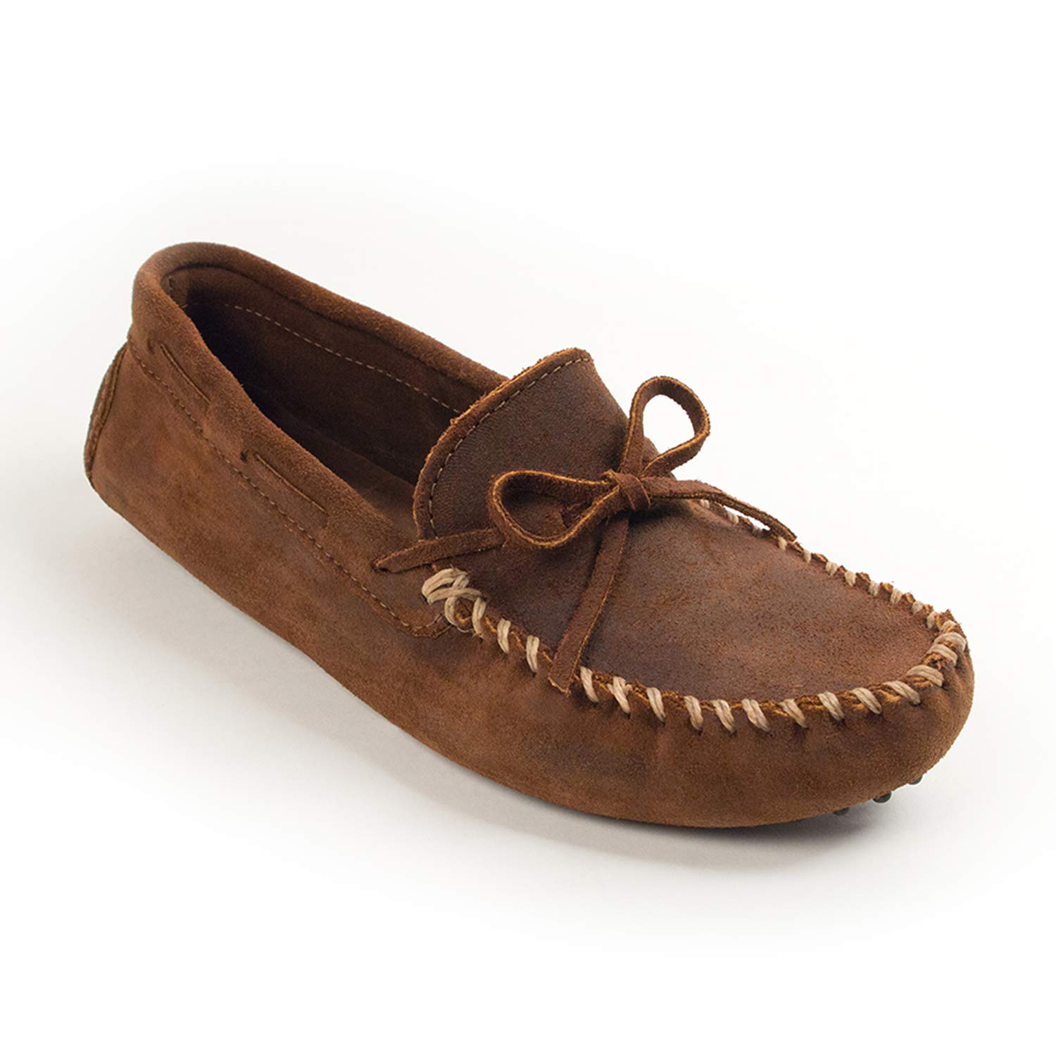 Minnetonka Men's Genuine Leather Moccasins - Comfortable Slip-On Casual Shoes for Indoor/Outdoor Wear - Perfect for Relaxing at Home, Running Errands, or Weekend Getaways