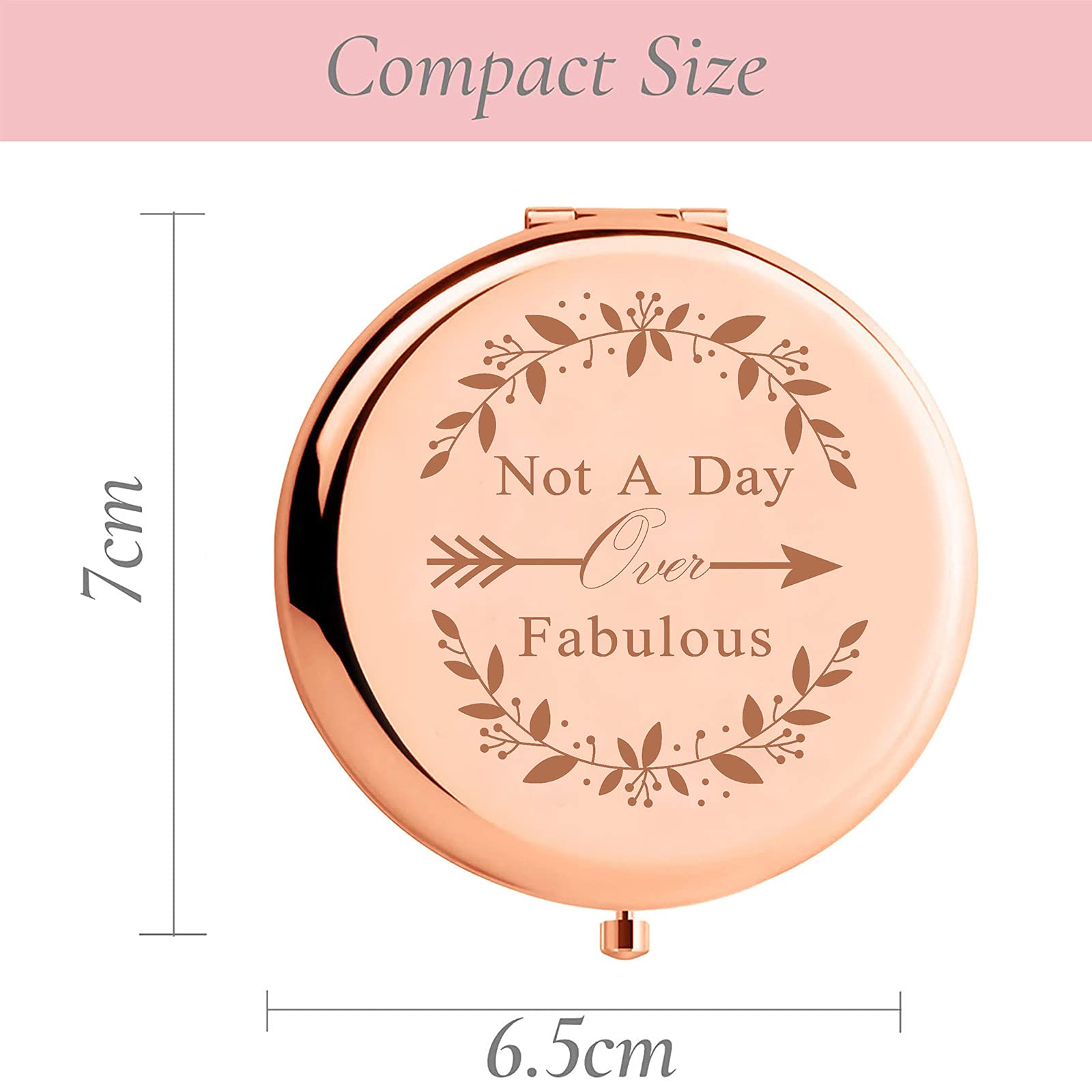Not a Day Over Fabulous Rose Gold Stainless Steel Portable Makeup Mirror - Inspirational Birthday Gift for Women, Wife, Mom, Sister & Friends | Compact Cosmetic Mirror for Travel, Purse & Home Use