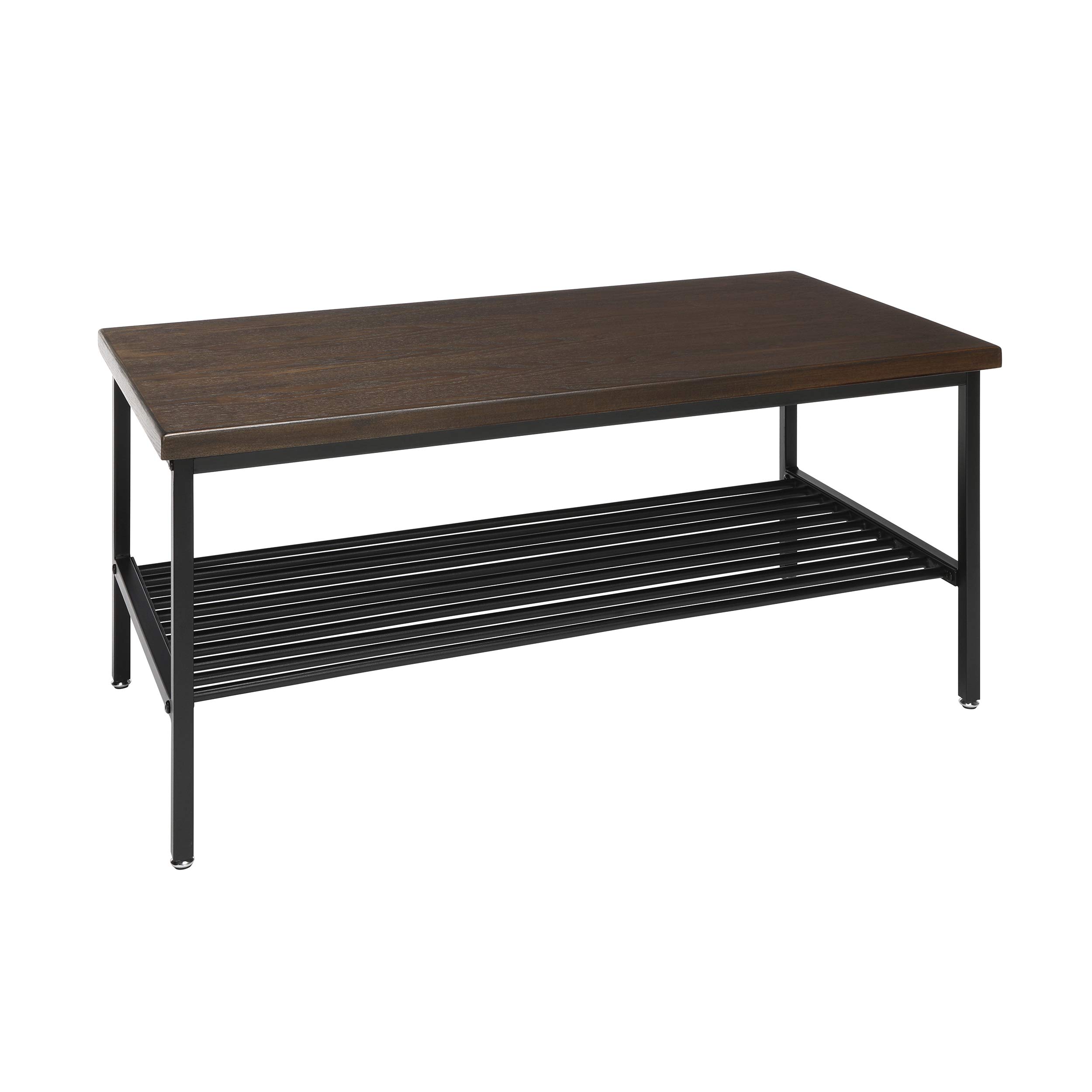 OFM 161 Collection Industrial Modern Coffee Table - Black/Walnut Wood Top with Metal Frame & Shelf | Perfect for Living Room, Office & Industrial Style Decor