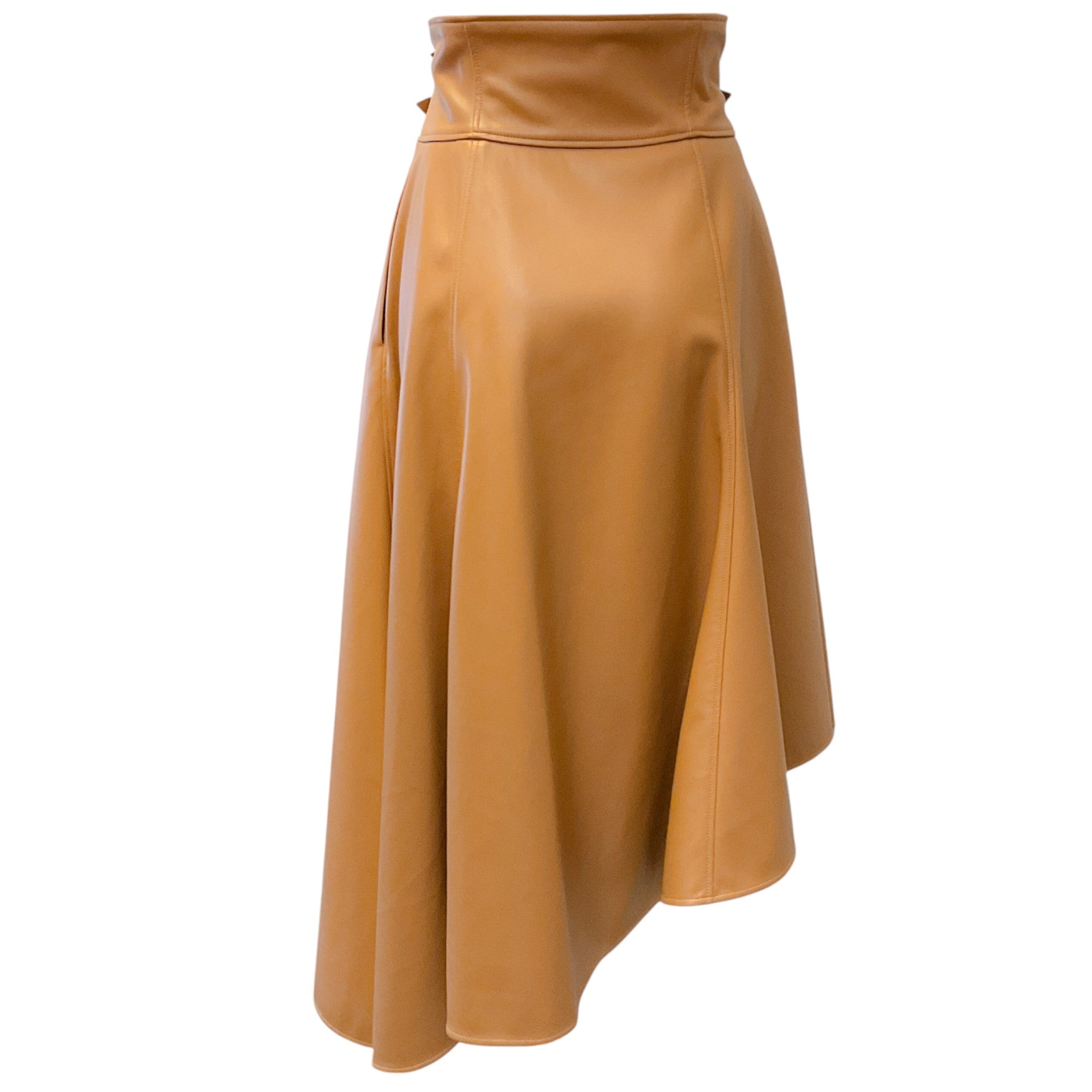 Adeam Women's Camel Faux Leather Asymmetric Hem Midi Skirt - Perfect for Office Wear, Night Out & Fall Fashion