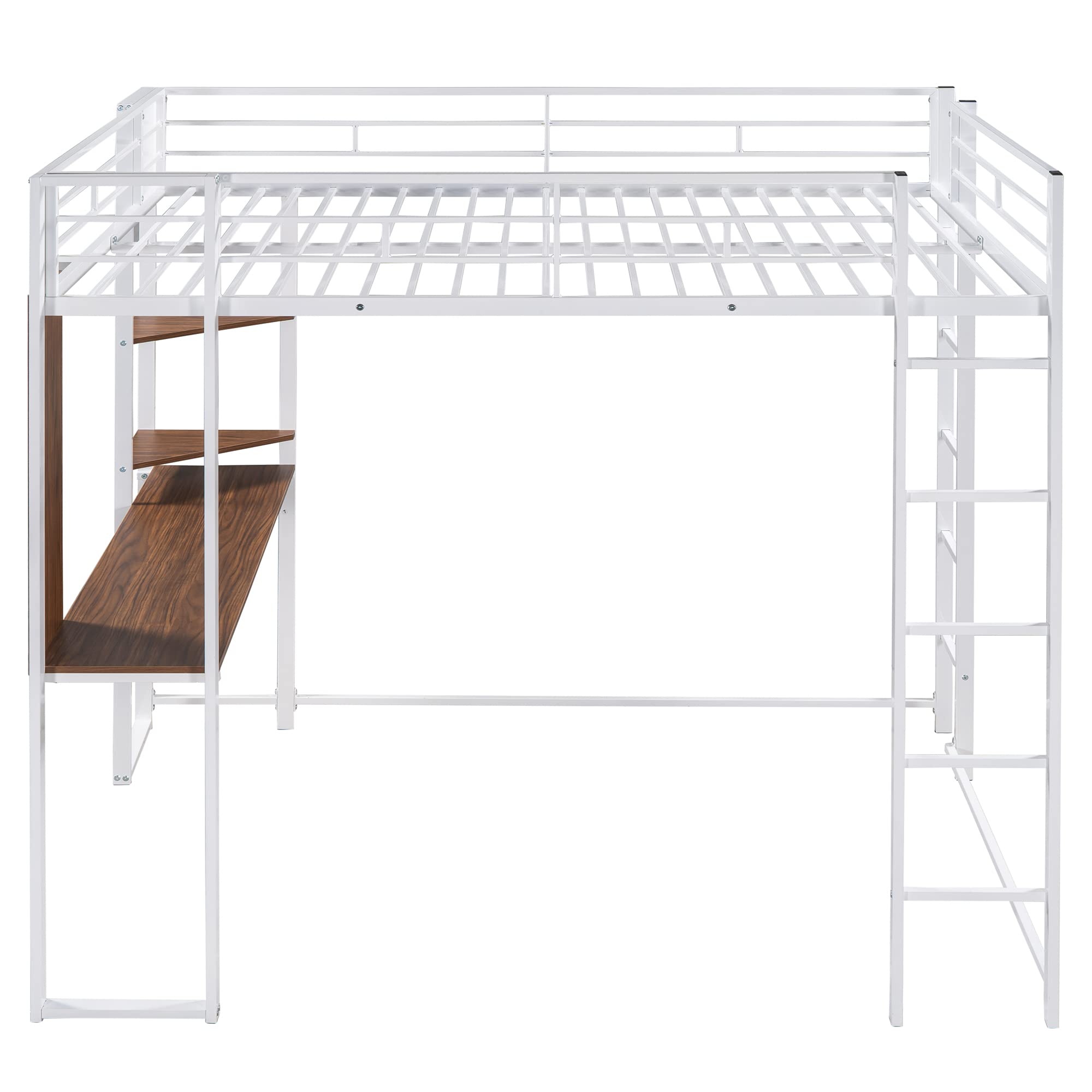 Harper & Bright Designs Full Size Loft Bed with Desk & Shelves - Heavy Duty Metal Frame for Kids & Teens - No Box Spring Needed - White - Perfect for Small Bedrooms, Dorm Rooms & Space-Saving Kids' Rooms