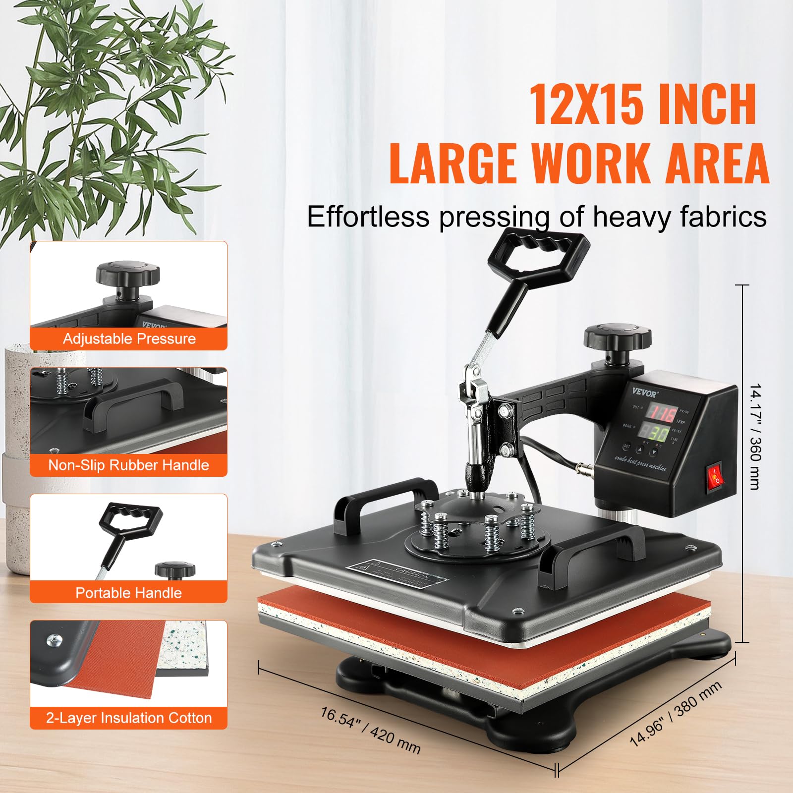VEVOR 12x15 Inch Heat Press Machine - 8-in-1 Digital Sublimation Transfer Press with 360° Rotation & Swing Away for T-Shirts, Hats, Mugs, Plates | Perfect for DIY Crafts, Custom Apparel & Small Business Printing