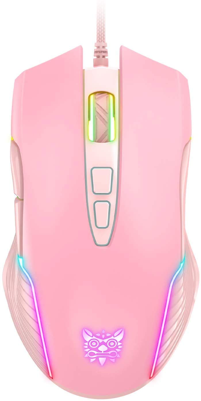 SIMGAL RGB Gaming Mouse Wired - USB Optical Computer Mouse with 7 Programmable Buttons, 6 Adjustable DPI up to 6400, Ergonomic Design & RGB Backlit for Windows, Linux - Perfect for Gaming, Office Work & Graphic Design (Pink)