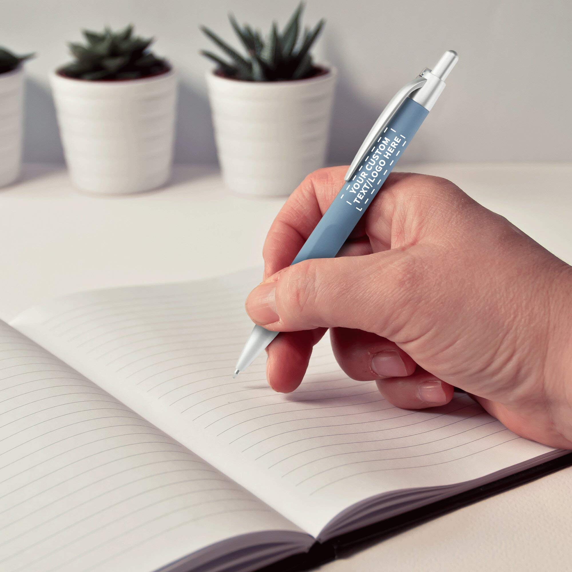10 Pack Atlas Click Action Pens - Customizable Text & Logo - Plastic Barrel, Black Ink - Light Blue - Perfect for Office, School & Corporate Gifts