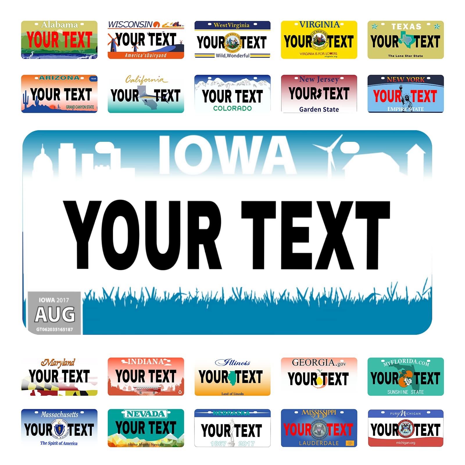 Custom Iowa Mini License Plate 6x3 Inch - Personalized Kids Toy Car, Bicycle, Scooter, Golf Cart, Motorcycle & ATV Decoration - Perfect for Gifts, Room Decor & Vehicle Accessories
