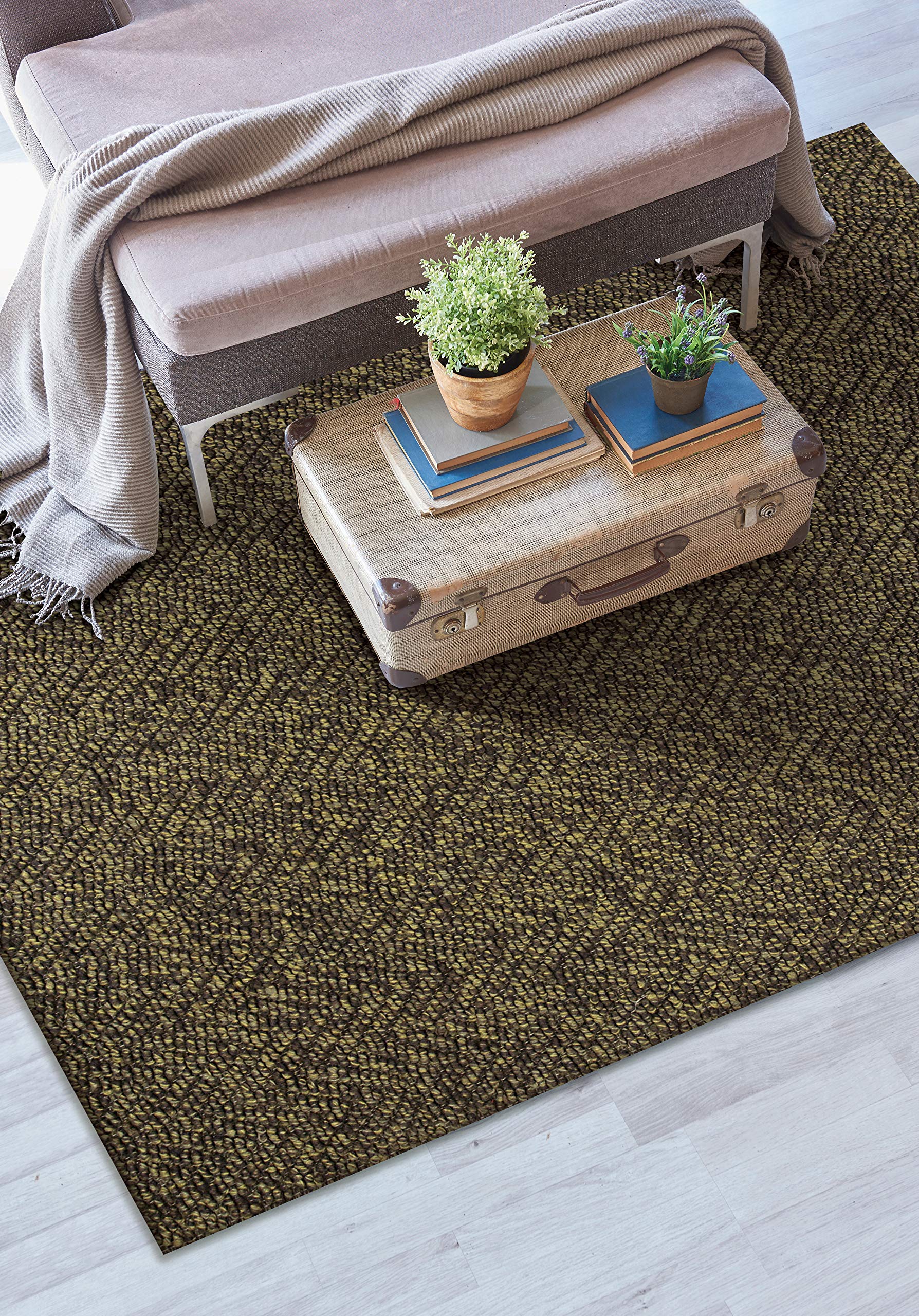 KAS Oriental Rugs Porto Collection Herringbone Area Rug 5' x 8' Mocha Heather - Soft Bohemian Style Rug for Living Room, Bedroom & Office Decor