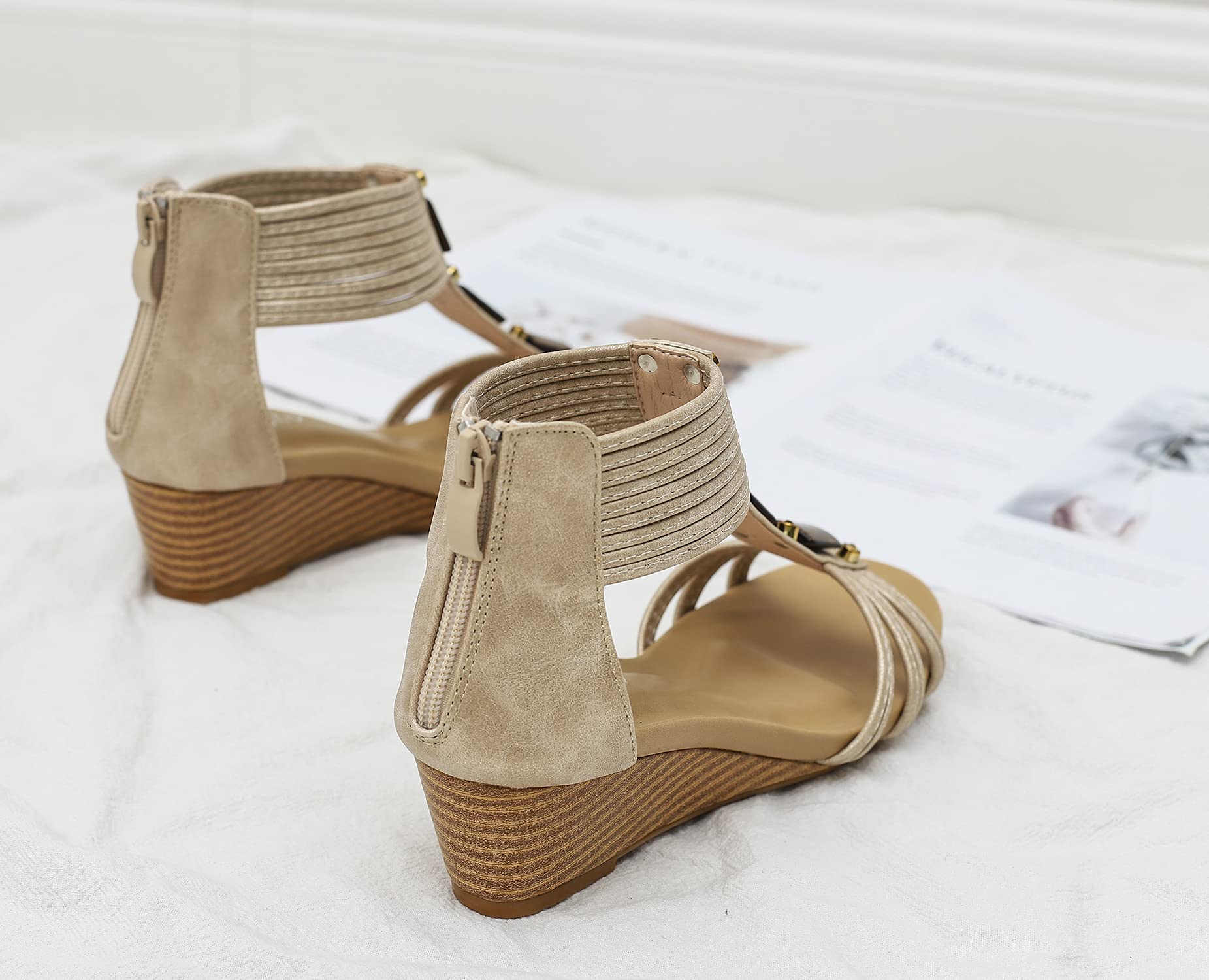 FRALOSHA Women's Open Toe Wedge Sandals - Breathable High Heel Roman Summer Casual Shoes for Beach, Vacation & Outdoor Wear
