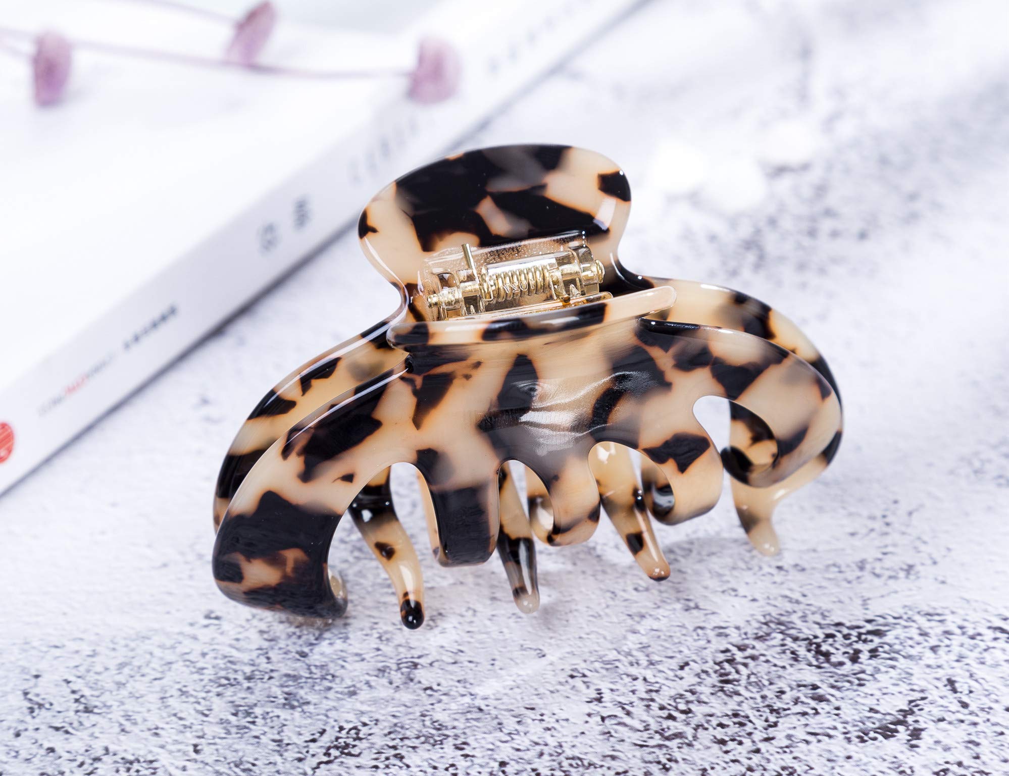Barrettes Hair Clips for Women - 3.6 Inch Tortoise Shell Celluloid Hair Claw Clips - Comfortable & Waterproof Hair Accessories for Styling - Perfect for Office, Party, Wedding & Daily Use (Tortoise Shell)