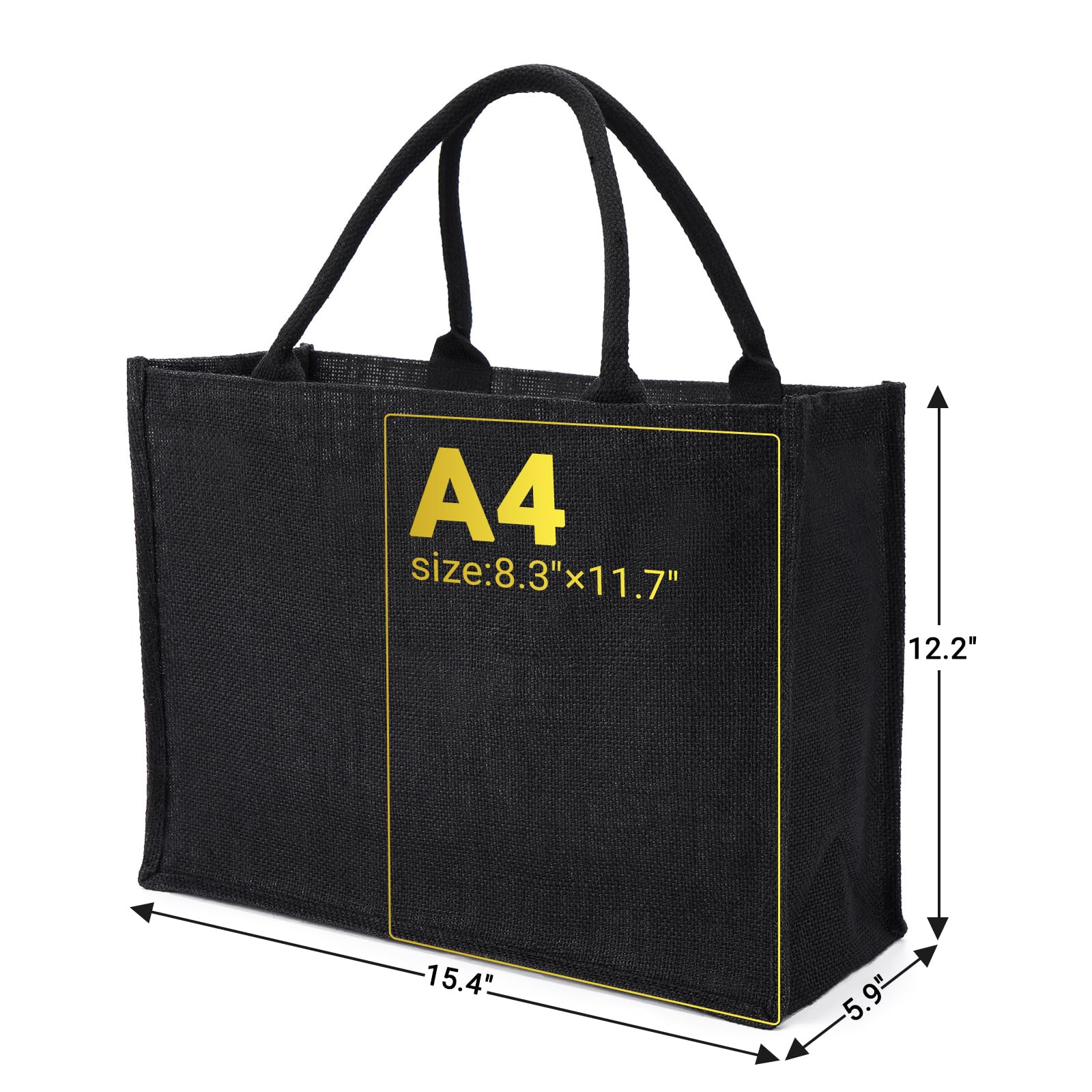 Segarty 3 Pack Large Black Burlap Jute Reusable Canvas Tote Bags with Handles - Eco-Friendly Blank Bulk Totes for Bridesmaid Wedding Favors, Women's Grocery Shopping, Bachelorette Party & Beach Trips | Perfect for Farmers Market, Picnics & Everyday Use